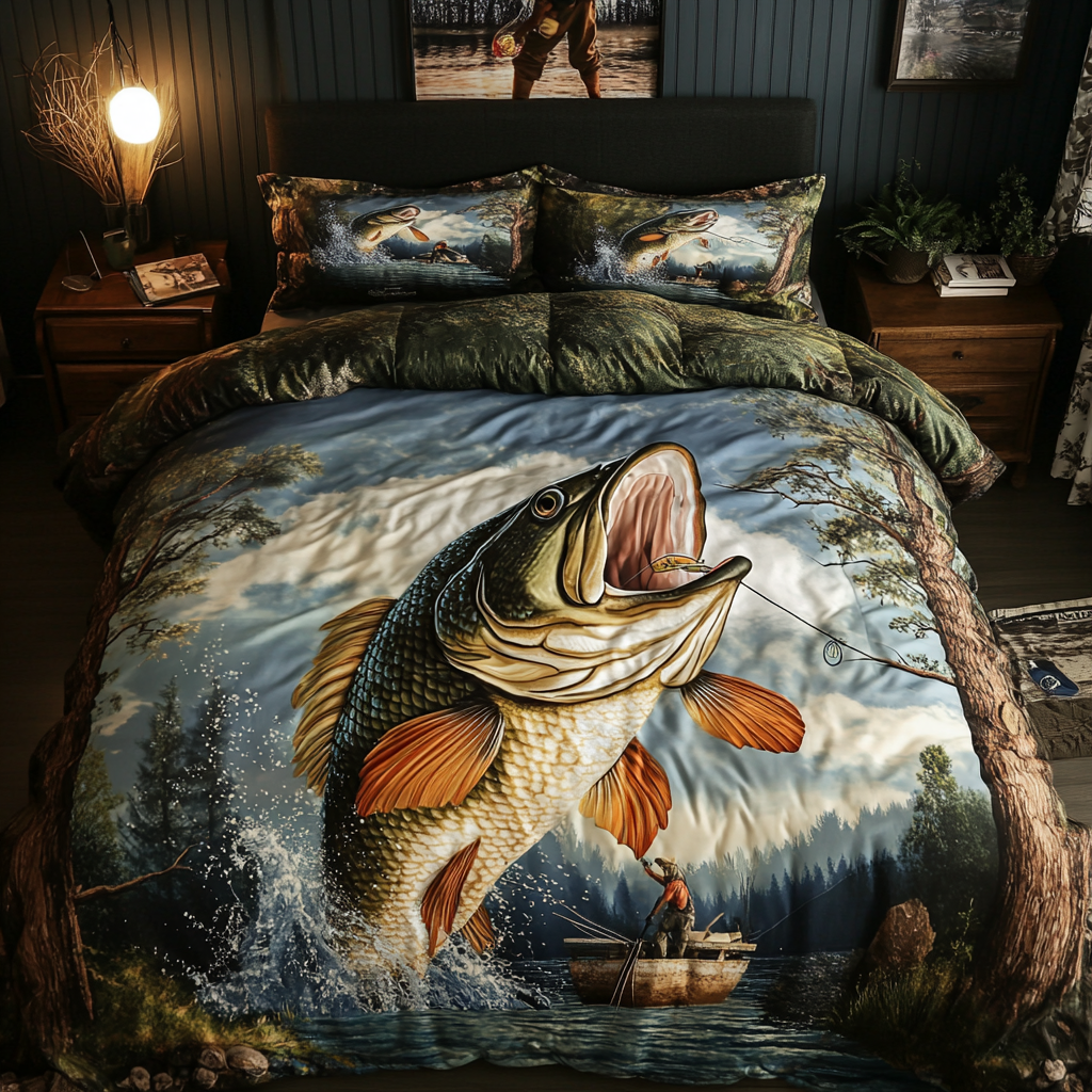 Fishing Glory Quilted Bedding Set Duvet Cover Merch Good Gifts For Fishermen Fishing Glory Quilted Bedding Set Duvet Cover Merch Good Gifts For Fishermen
