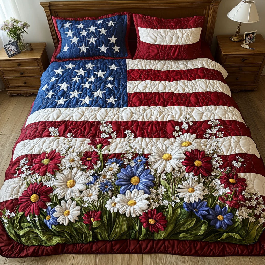 Flag and Flowers Quilted Bedding Set Duvet Cover Bedspread Patriotic Christmas Gifts Flag and Flowers Quilted Bedding Set Duvet Cover Bedspread Patriotic Christmas Gifts