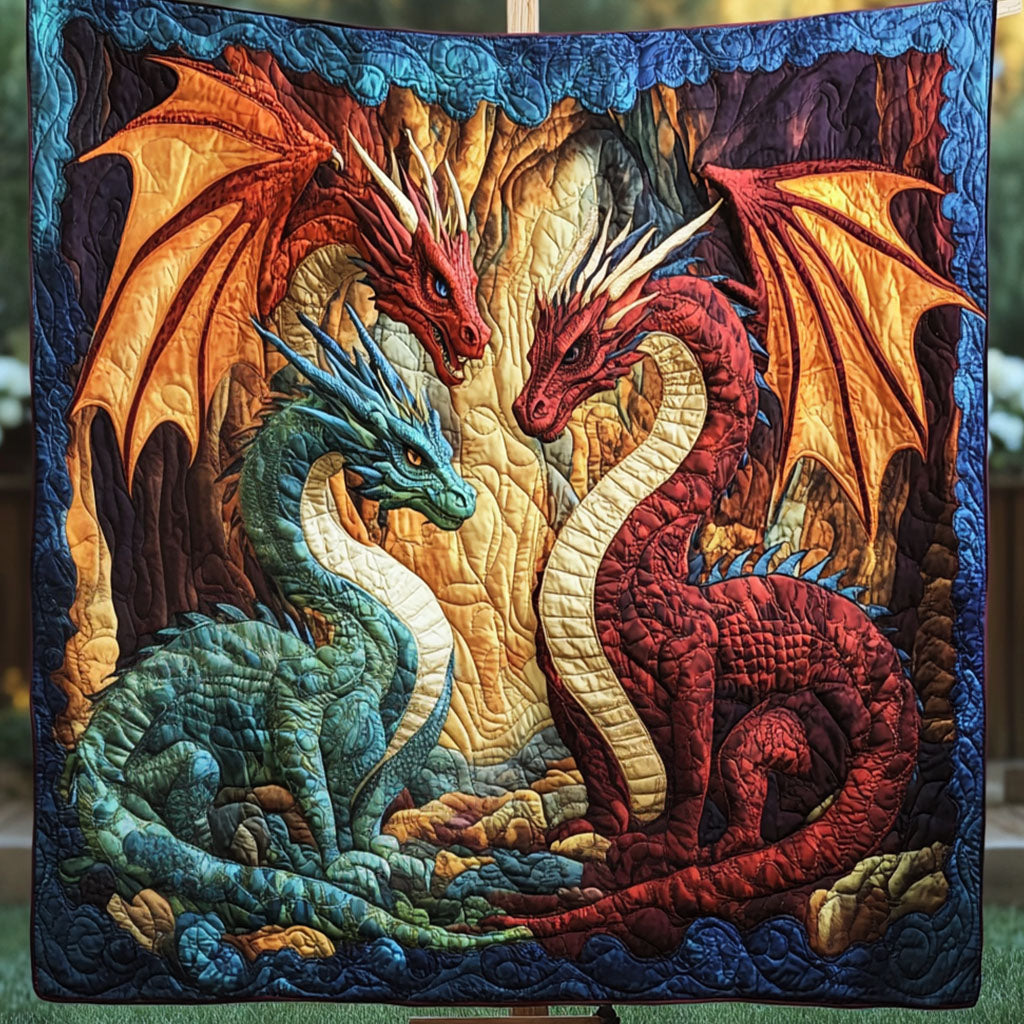 Flame Fury Quilted Blanket Cute Throw Blanket Best Dragon Gifts Xmas 