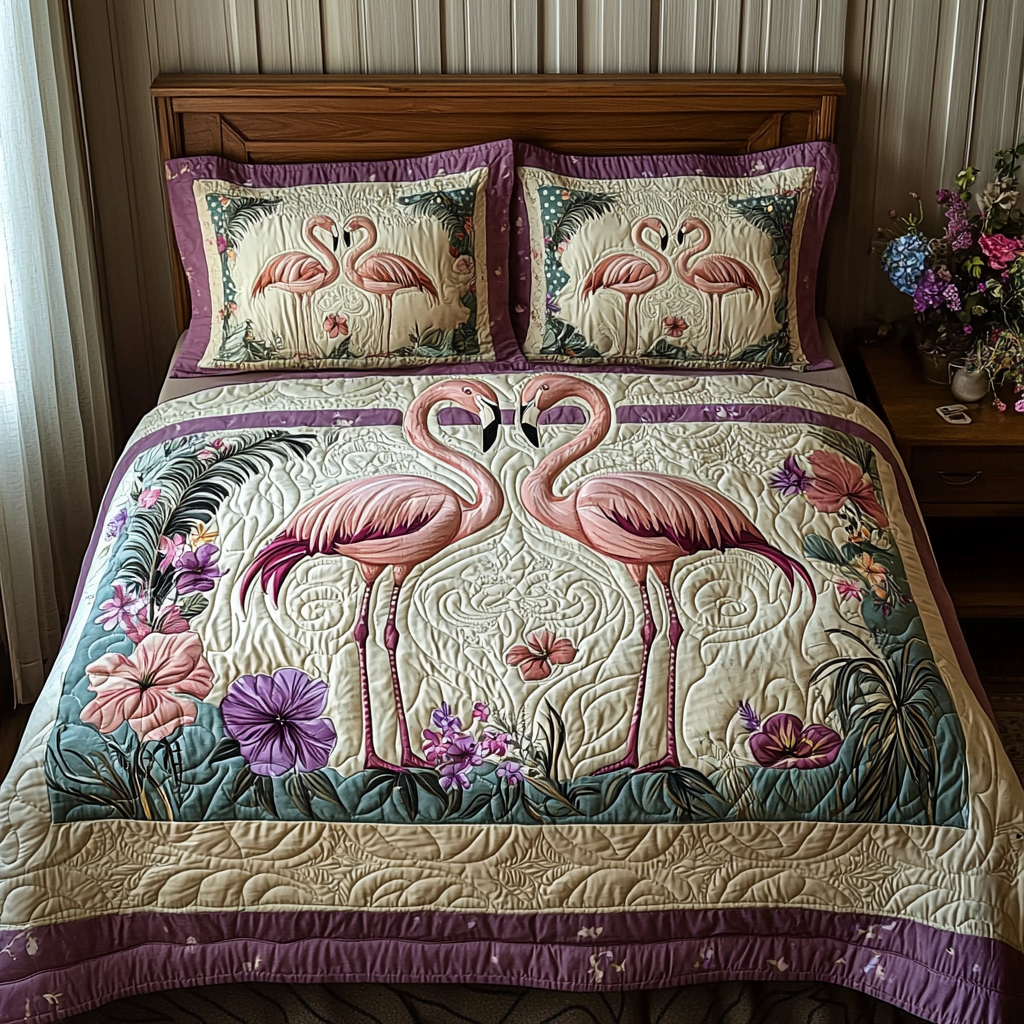 Flamingo Couple Quilted Bedding Set Duvet Cover Merch Best Flamingo Lover Gifts For Her Flamingo Couple Quilted Bedding Set Duvet Cover Merch Best Flamingo Lover Gifts For Her