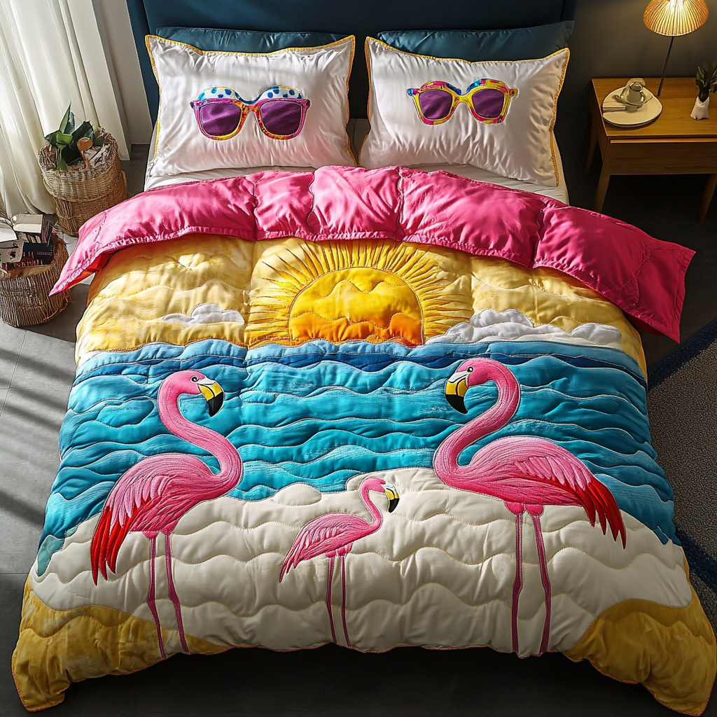 Flamingo Delight Quilted Bedding Set Duvet Cover Bedspread Flamingo Gifts For Ladies Flamingo Delight Quilted Bedding Set Duvet Cover Bedspread Flamingo Gifts For Ladies