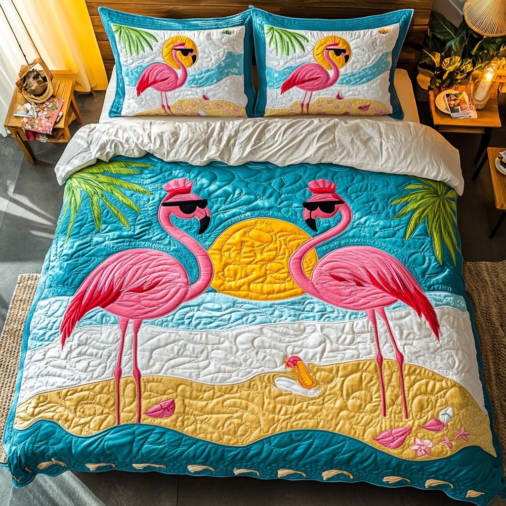 Flamingo Dream Quilted Bedding Set Duvet Cover Bedspread Flamingo Gifts For Her Flamingo Dream Quilted Bedding Set Duvet Cover Bedspread Flamingo Gifts For Her