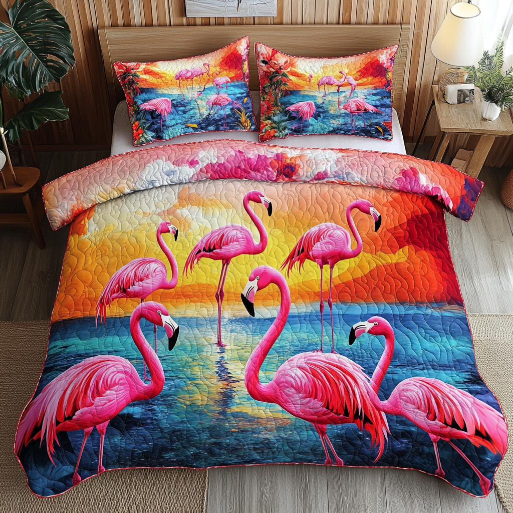 Flamingo Dreams Quilted Bedding Set Duvet Cover Bedspread Pink Flamingo Gifts Flamingo Dreams Quilted Bedding Set Duvet Cover Bedspread Pink Flamingo Gifts
