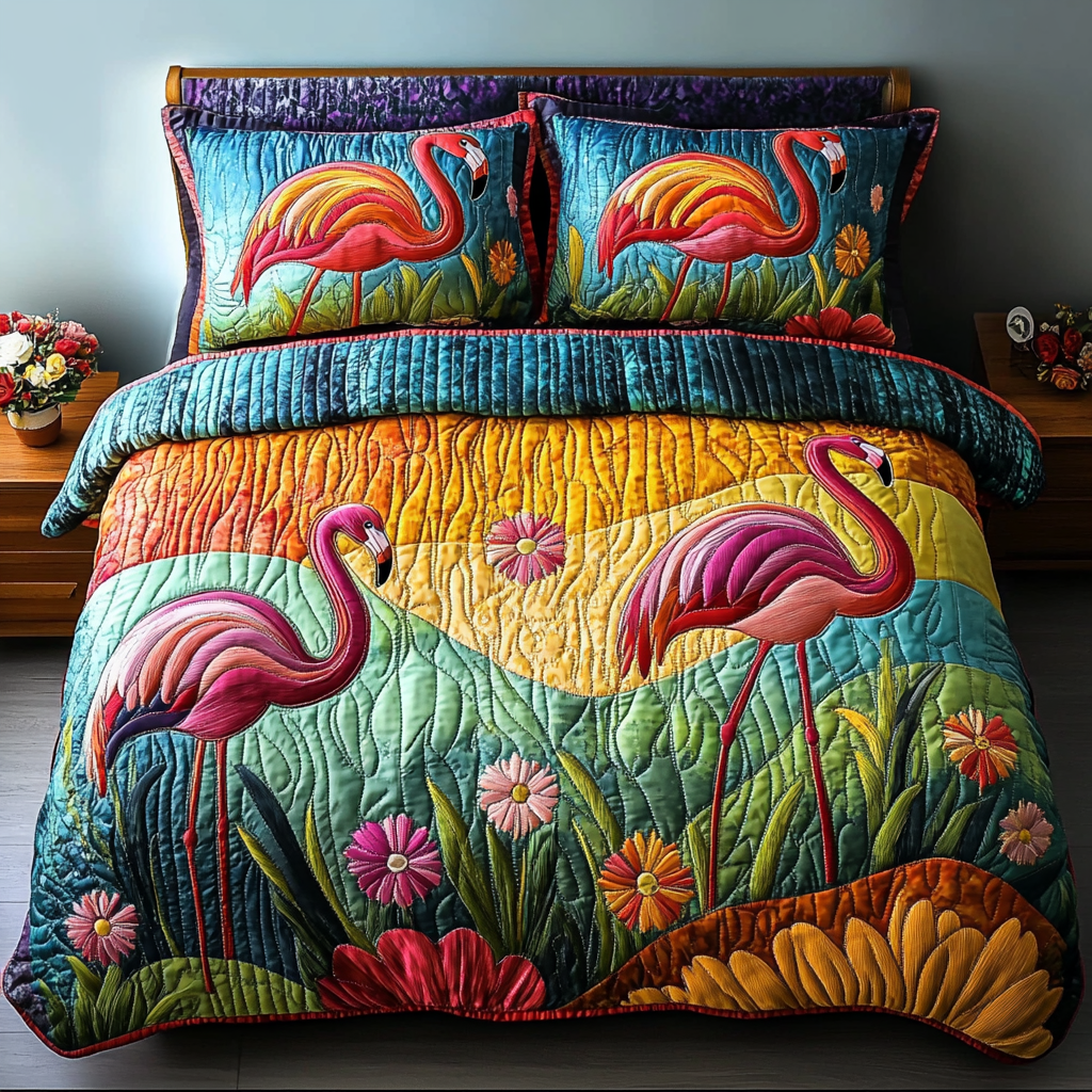 Flamingo Escape Quilted Bedding Set Duvet Cover Bedspread Flamingo Theme Gifts Flamingo Escape Quilted Bedding Set Duvet Cover Bedspread Flamingo Theme Gifts