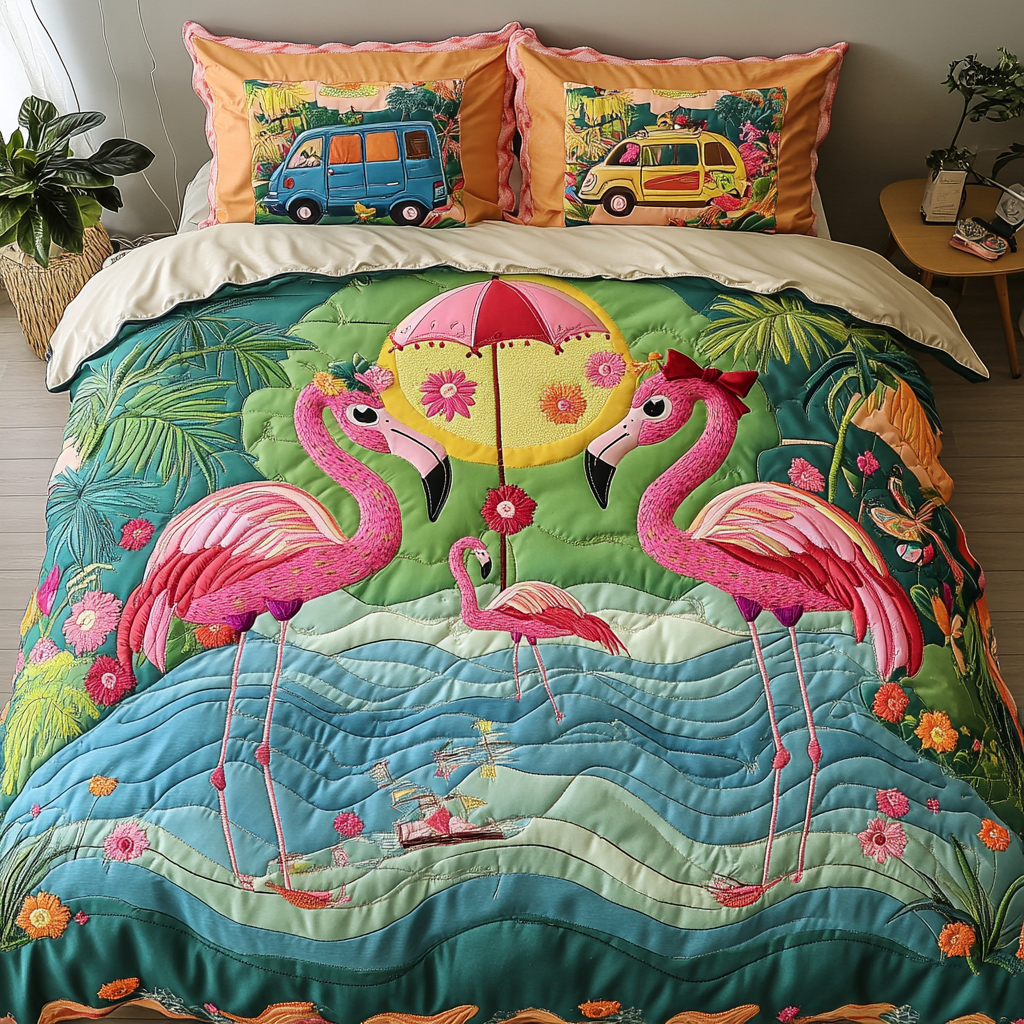 Flamingo Glow Quilted Bedding Set Duvet Cover Bedspread Flamingo Gifts For Men Women Flamingo Glow Quilted Bedding Set Duvet Cover Bedspread Flamingo Gifts For Men Women