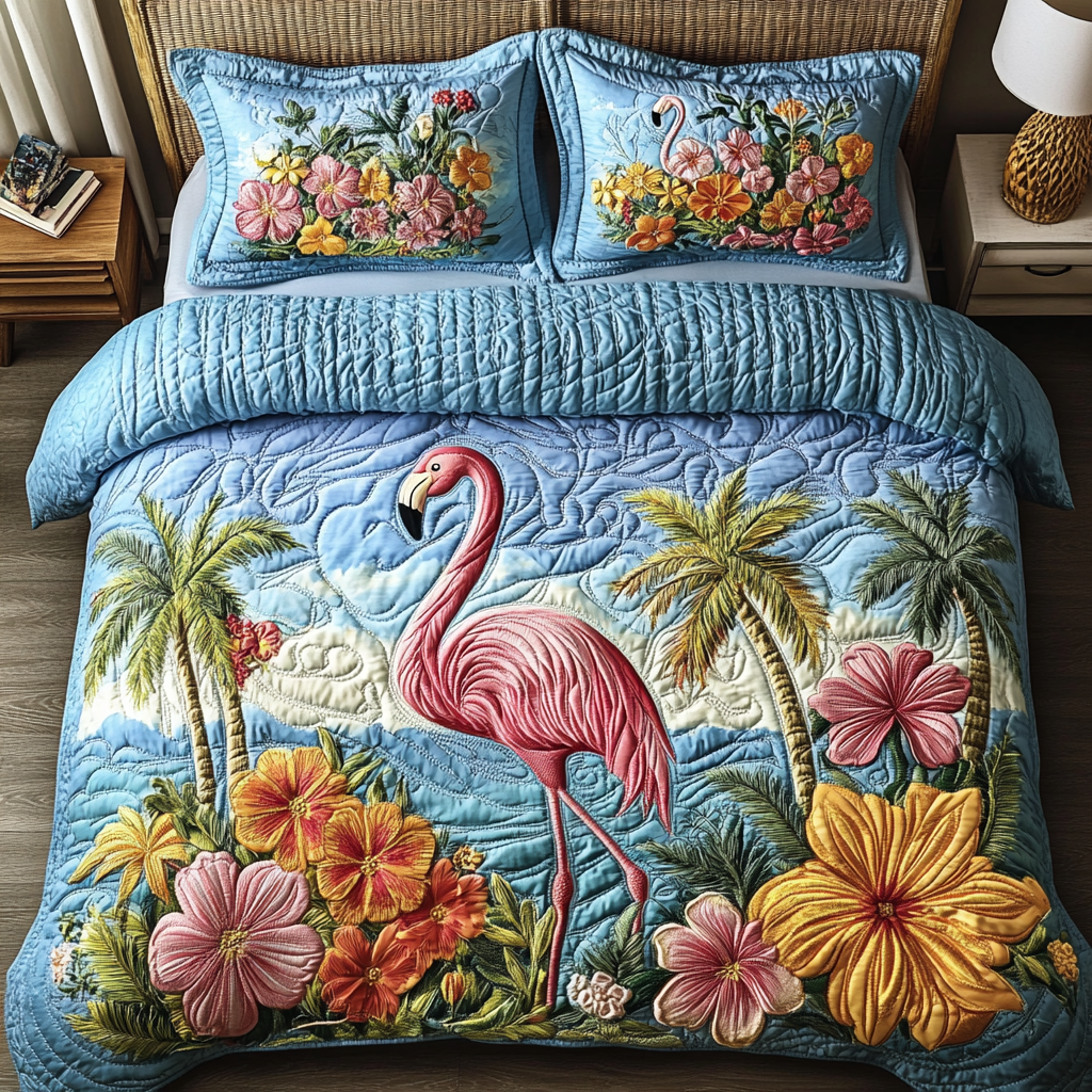 Flamingo Glow Quilted Bedding Set Duvet Cover Merch Flamingo Gifts For Her Flamingo Glow Quilted Bedding Set Duvet Cover Merch Flamingo Gifts For Her