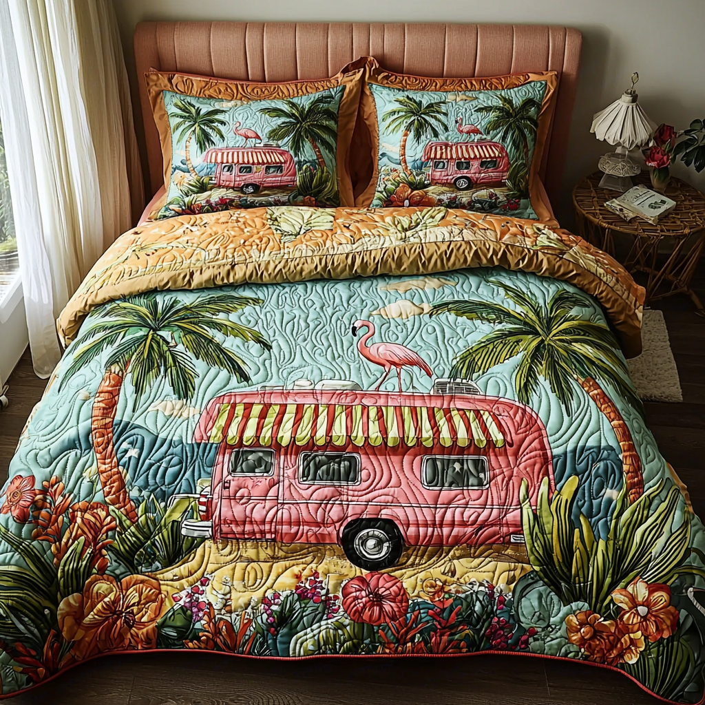 Flamingo Hangout Quilted Bedding Set Duvet Cover Merch Great Flamingo Lover Gift Ideas Flamingo Hangout Quilted Bedding Set Duvet Cover Merch Great Flamingo Lover Gift Ideas
