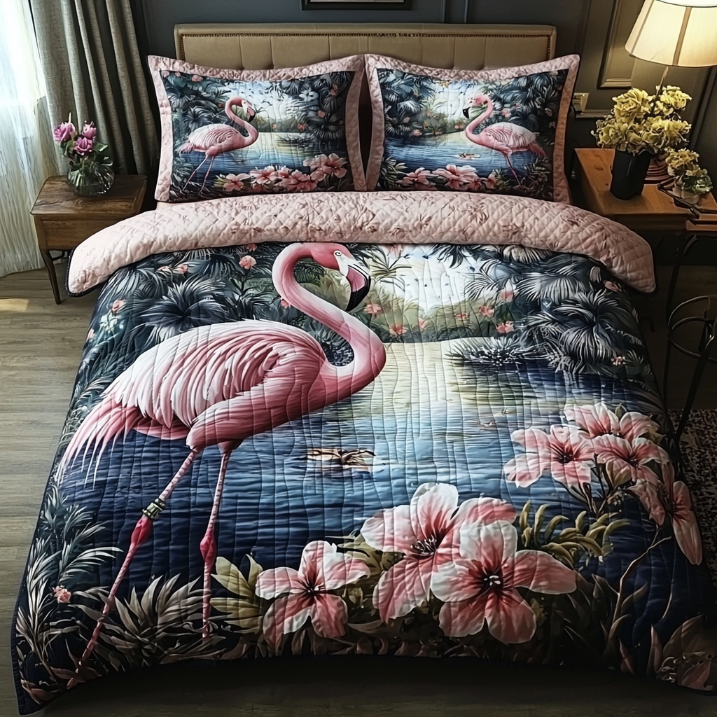 Flamingo Lake Quilted Bedding Set Duvet Cover Merch Flamingo Hummingbird Presents Flamingo Lake Quilted Bedding Set Duvet Cover Merch Flamingo Hummingbird Presents