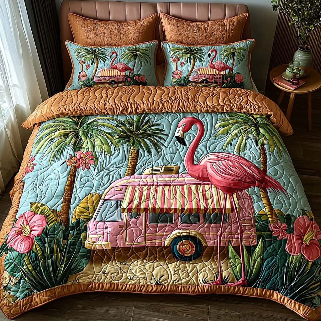 Flamingo RV Quilted Bedding Set Duvet Cover Merch Flamingo Gifts For Mom Grandma Flamingo RV Quilted Bedding Set Duvet Cover Merch Flamingo Gifts For Mom Grandma