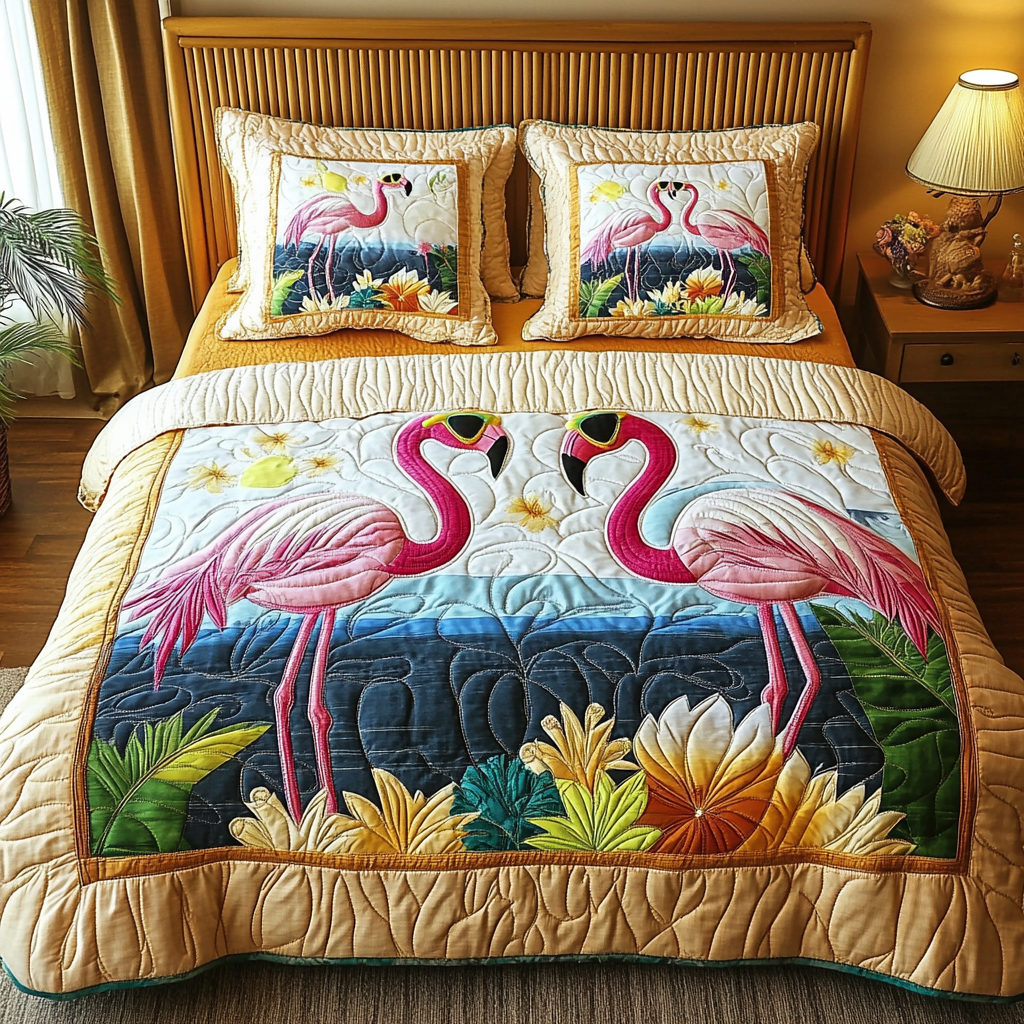 Flamingo Sunset Quilted Bedding Set Duvet Cover Bedspreads Great Flamingo Lover Gifts Flamingo Sunset Quilted Bedding Set Duvet Cover Bedspreads Great Flamingo Lover Gifts