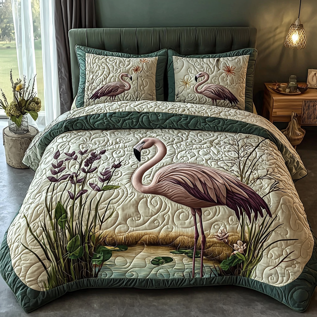 Flamingo Swamp Quilted Bedding Set Duvet Cover Merch Best Flamingo Lover Gifts For Him Flamingo Swamp Quilted Bedding Set Duvet Cover Merch Best Flamingo Lover Gifts For Him
