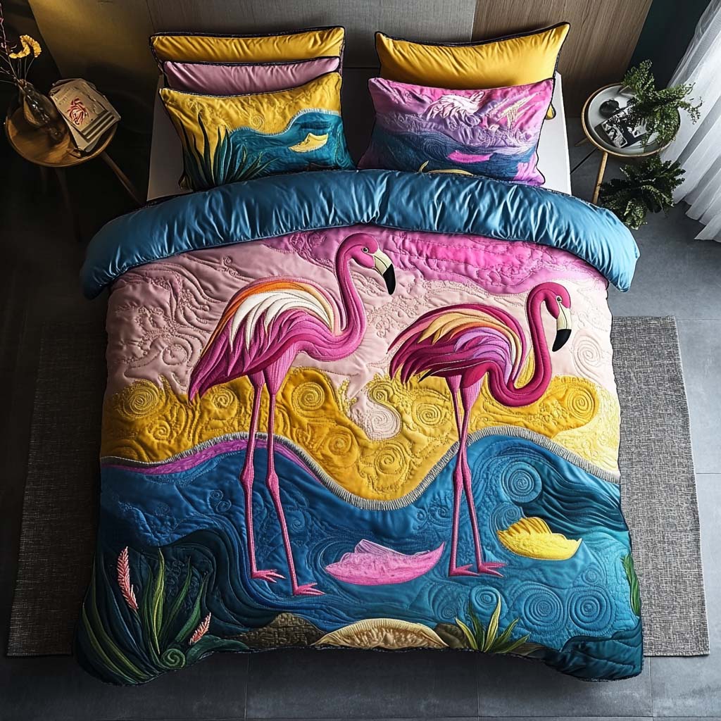 Flamingo Tango Quilted Bedding Set Duvet Cover Merch Pink Flamingo Gifts For Mom Flamingo Tango Quilted Bedding Set Duvet Cover Merch Pink Flamingo Gifts For Mom