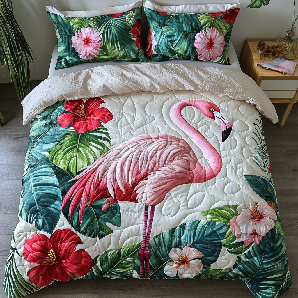 Flamingo Vibes Quilted Bedding Set Duvet Cover Bedspread Gifts For Flamingo Lovers Flamingo Vibes Quilted Bedding Set Duvet Cover Bedspread Gifts For Flamingo Lovers