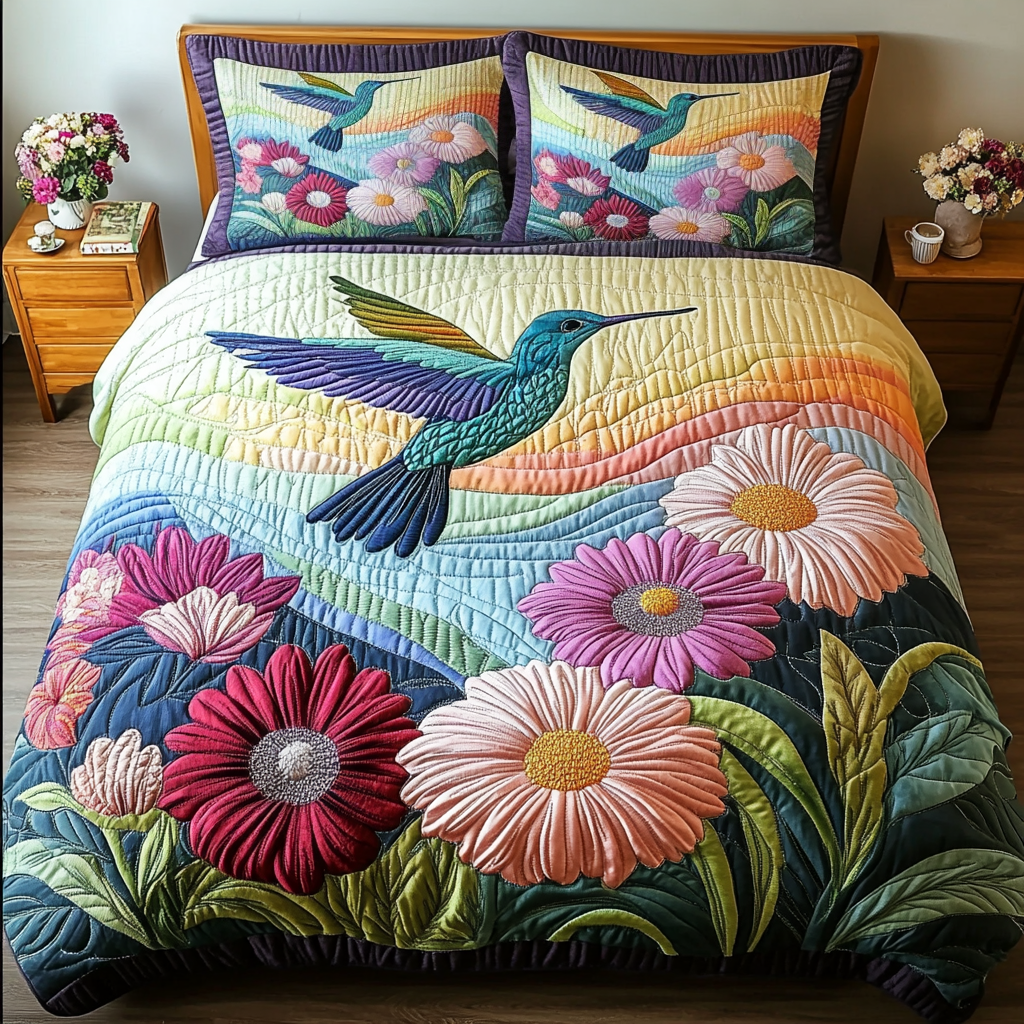 Flight of Beauty Quilted Bedding Set Duvet Cover Bed Sheet Set Hummingbird Gifts For Men