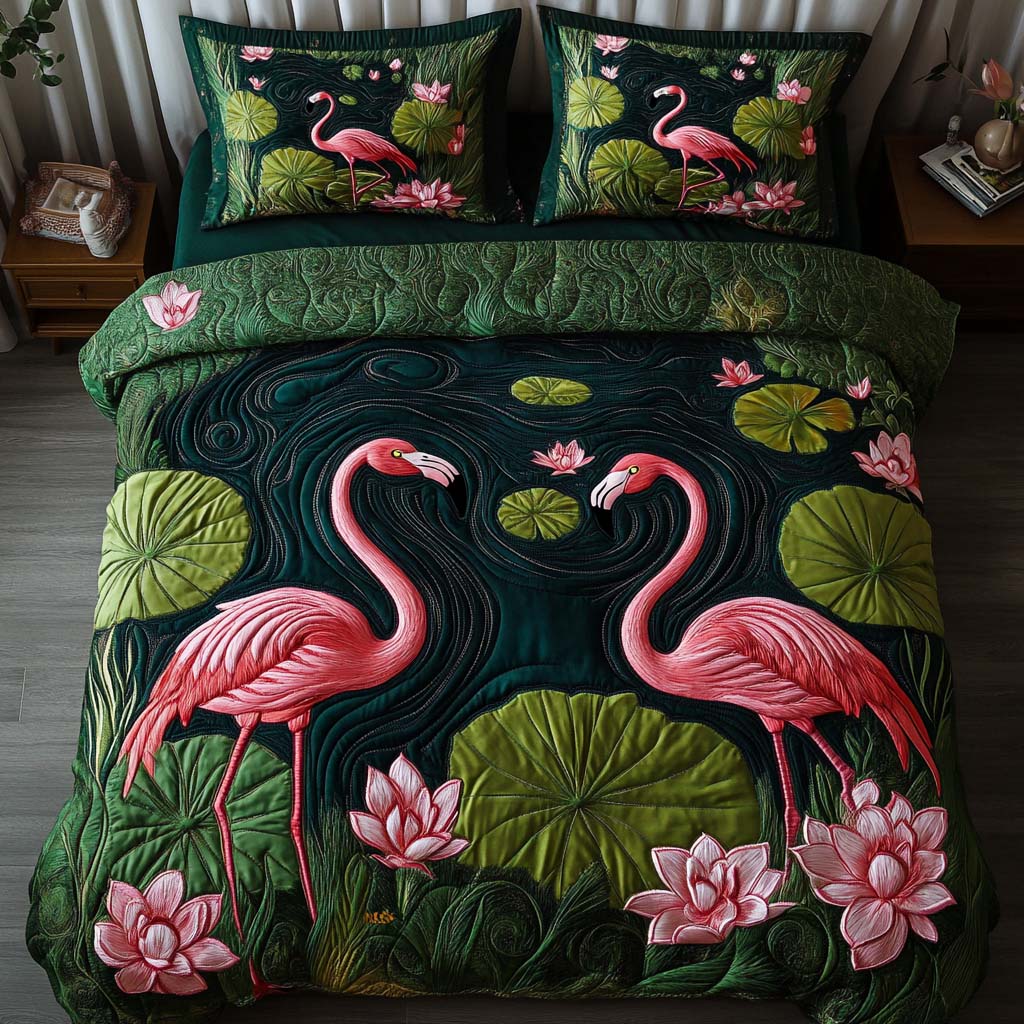Floaty Flamingo Quilted Bedding Set Duvet Cover Merch Pink Flamingo Gift Ideas