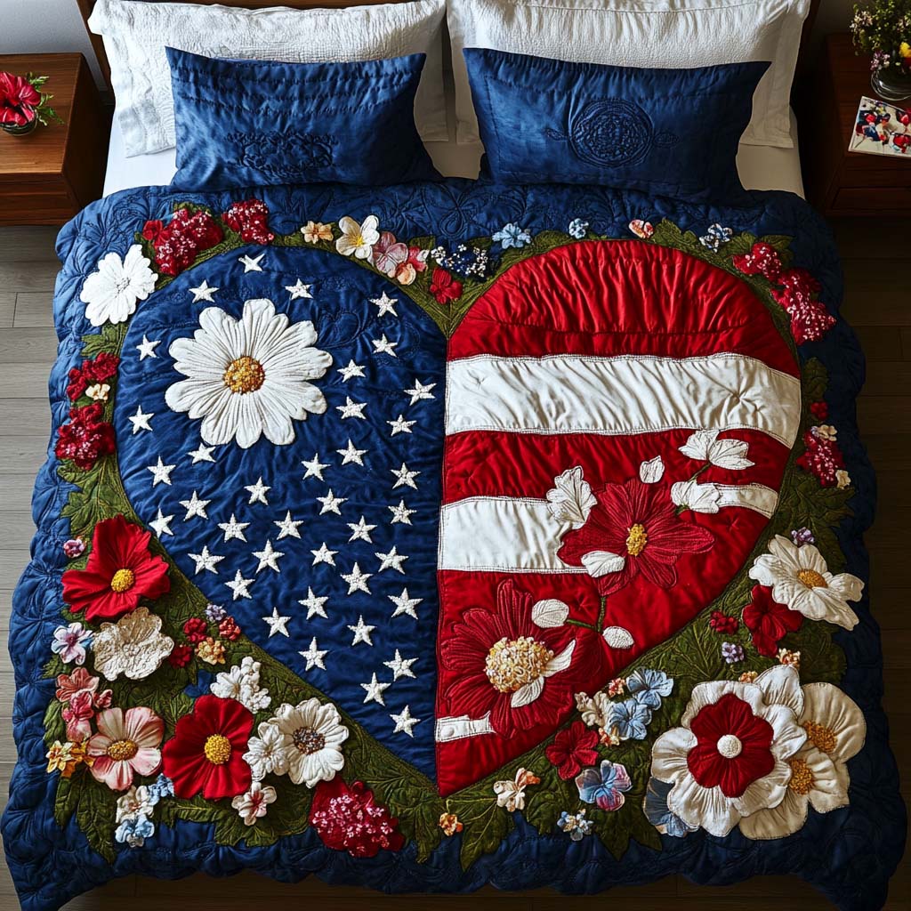 Floral Allegiance Quilted Bedding Set Duvet Cover Bedspreads Patriotic Gift Items Floral Allegiance Quilted Bedding Set Duvet Cover Bedspreads Patriotic Gift Items