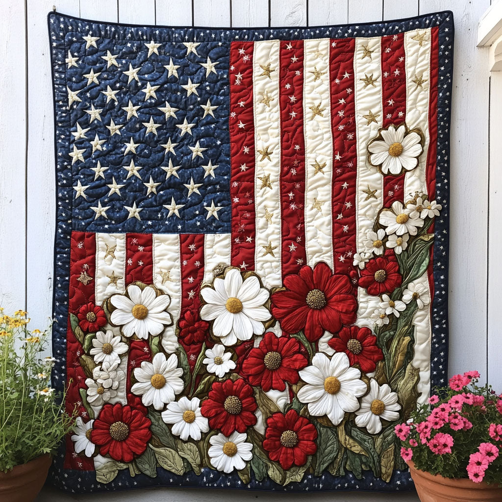 Floral Allegiance Quilted Blanket Sofa Throw Blanket Cute 4Th Of July Gifts