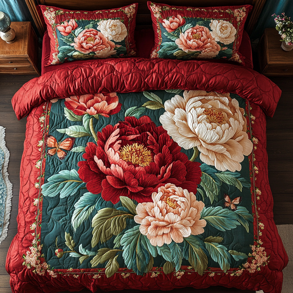 Floral Bliss Quilted Bedding Set Duvet Cover Bedspread Flower Gifts For Women Floral Bliss Quilted Bedding Set Duvet Cover Bedspread Flower Gifts For Women