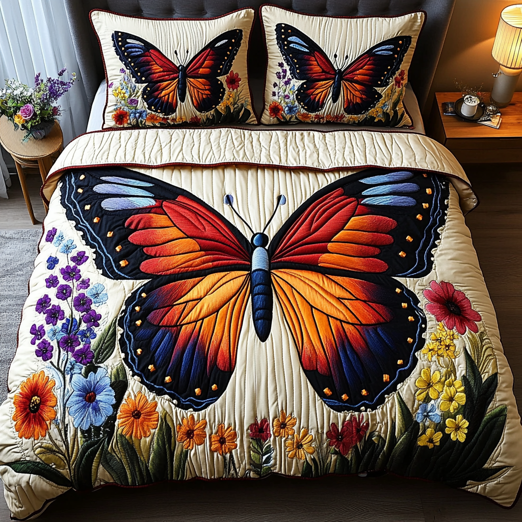 Floral Breeze Quilted Bedding Set Duvet Cover Bedspread Butterfly Presents Floral Breeze Quilted Bedding Set Duvet Cover Bedspread Butterfly Presents