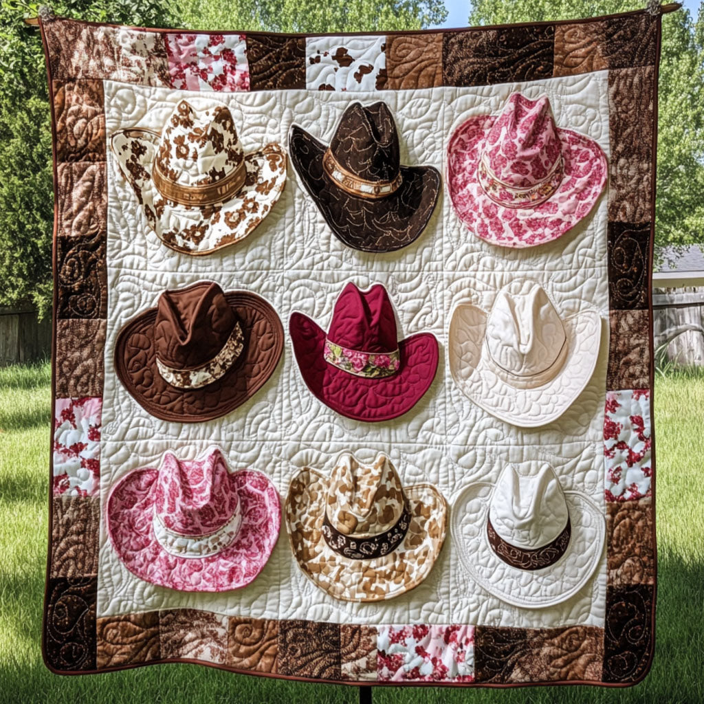 Floral Cowgirl Hats Quilted Blanket Cute Throw Blanket Cowgir Best Gifts For Her Floral Cowgirl Hats Quilted Blanket Cute Throw Blanket Cowgir Best Gifts For Her