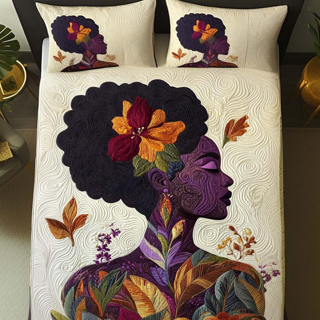 Floral Crown Quilted Bedding Set Duvet Cover Bed Sheet Set Melanin Gifts For Black Women Floral Crown Quilted Bedding Set Duvet Cover Bed Sheet Set Melanin Gifts For Black Women