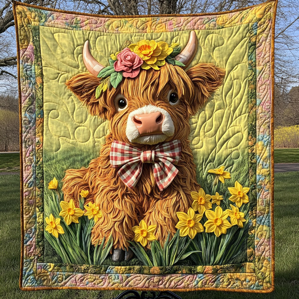 Floral Crown Sweetie Quilted Blanket Cute Throw Blanket Highland Cattle Merchandise Floral Crown Sweetie Quilted Blanket Cute Throw Blanket Highland Cattle Merchandise
