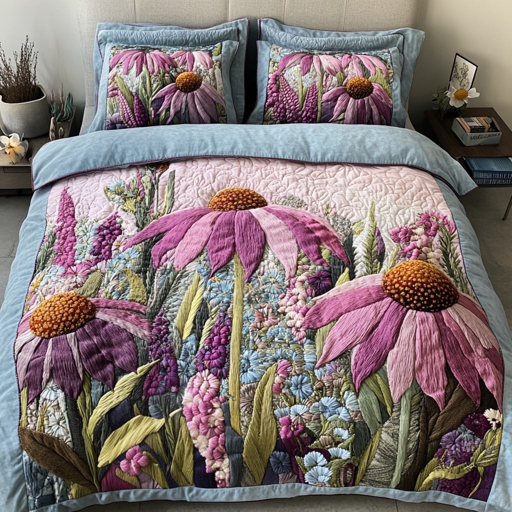 Floral Dream Quilted Bedding Set Duvet Cover Bedspread Best Gifts For Flower Lovers
