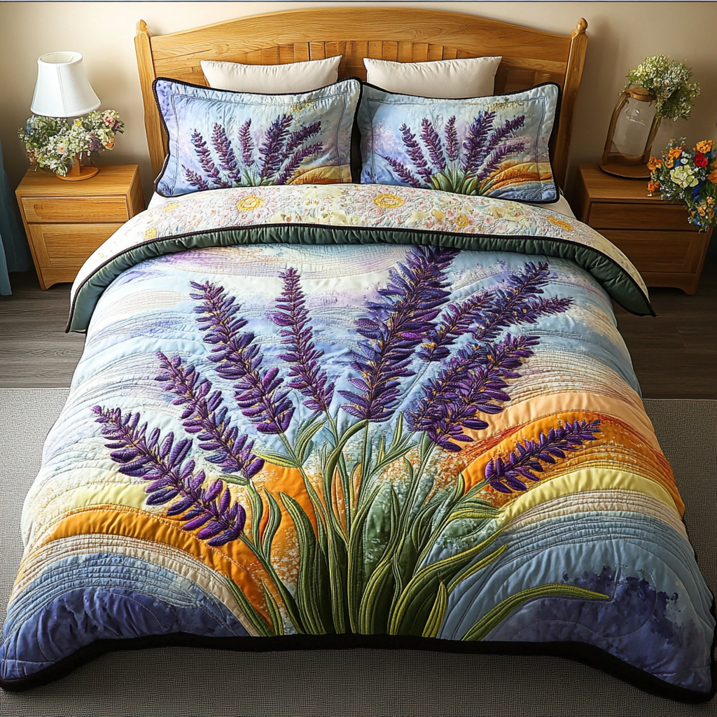 Floral Essence Quilted Bedding Set Duvet Cover Bedspread Lavender Themed Gifts Floral Essence Quilted Bedding Set Duvet Cover Bedspread Lavender Themed Gifts