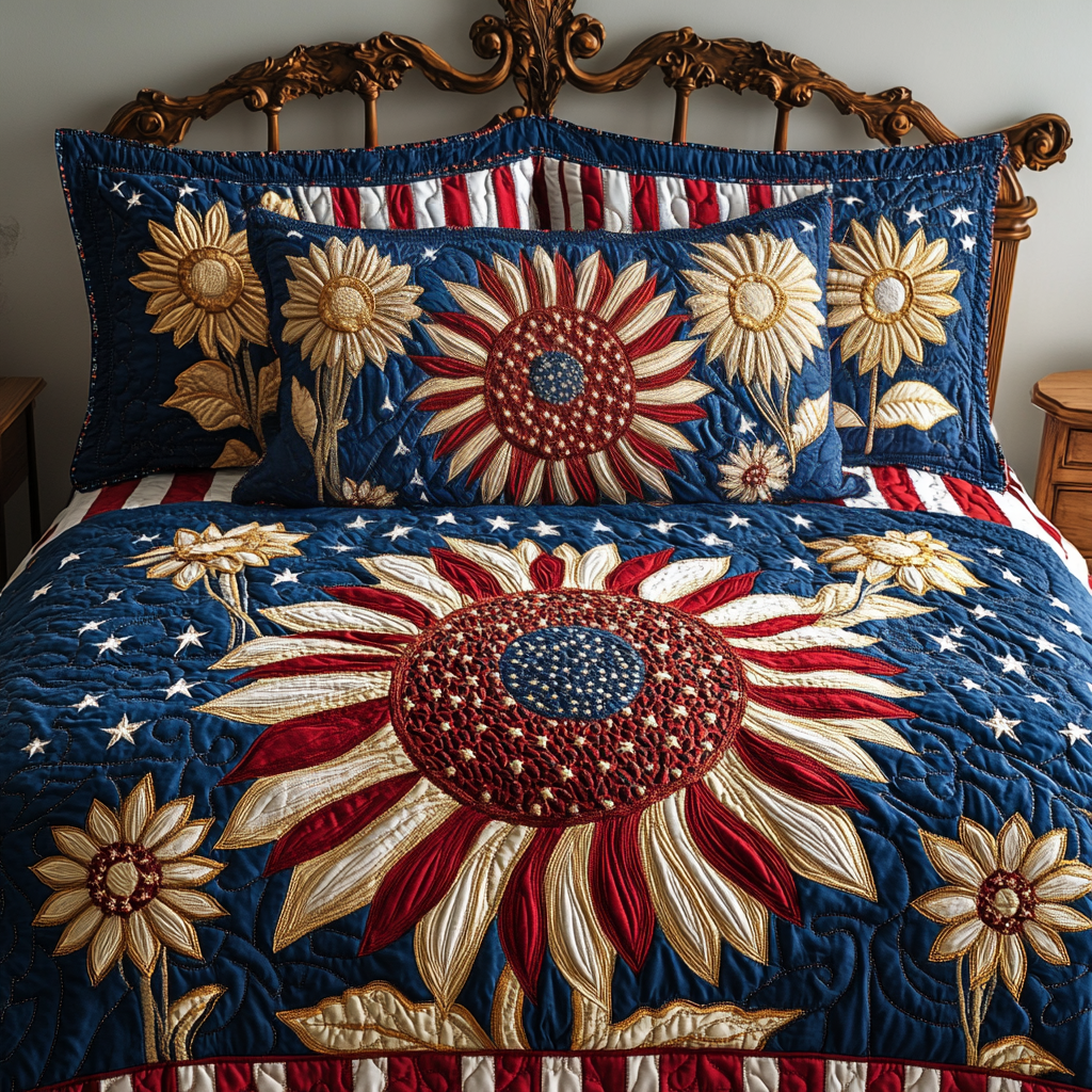 Floral Flag Quilted Bedding Set Duvet Cover Merch Gifts For Sunflower Lovers Floral Flag Quilted Bedding Set Duvet Cover Merch Gifts For Sunflower Lovers