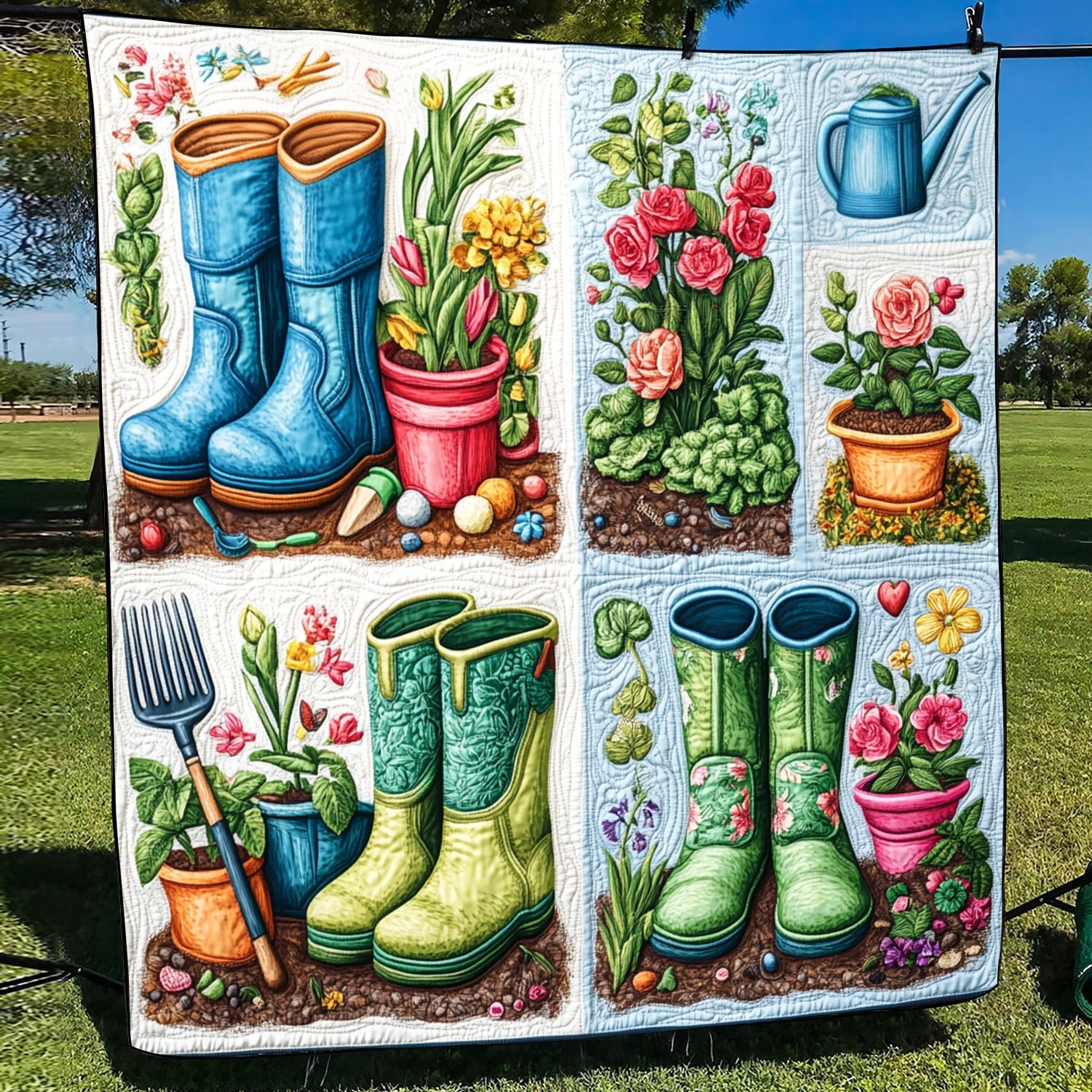 Floral Gardening Quilted Blanket Cute Throw Blanket Moms First Christmas Floral Gardening Quilted Blanket Cute Throw Blanket Moms First Christmas