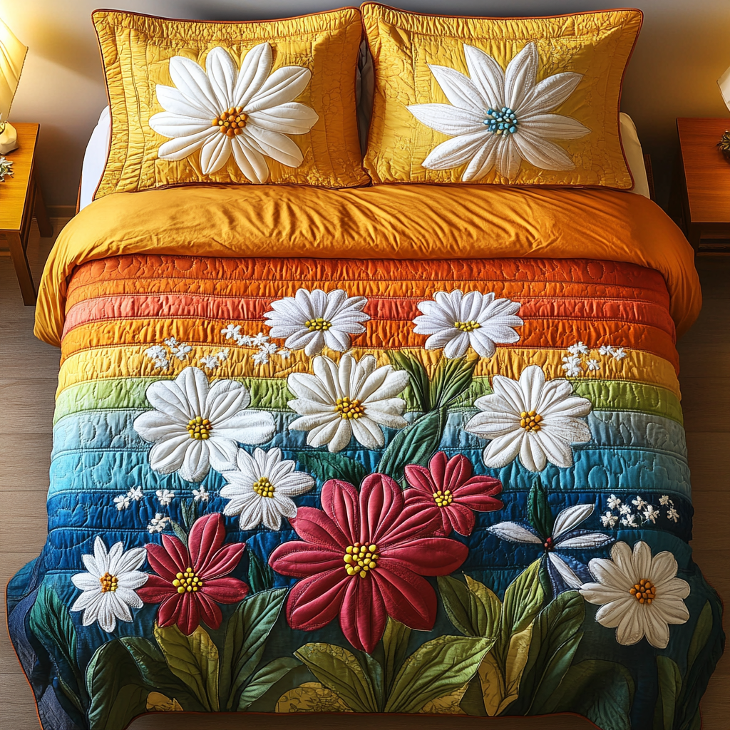 Floral Haven Quilted Bedding Set Duvet Cover Bedspreads Daisy Flower Gifts Floral Haven Quilted Bedding Set Duvet Cover Bedspreads Daisy Flower Gifts