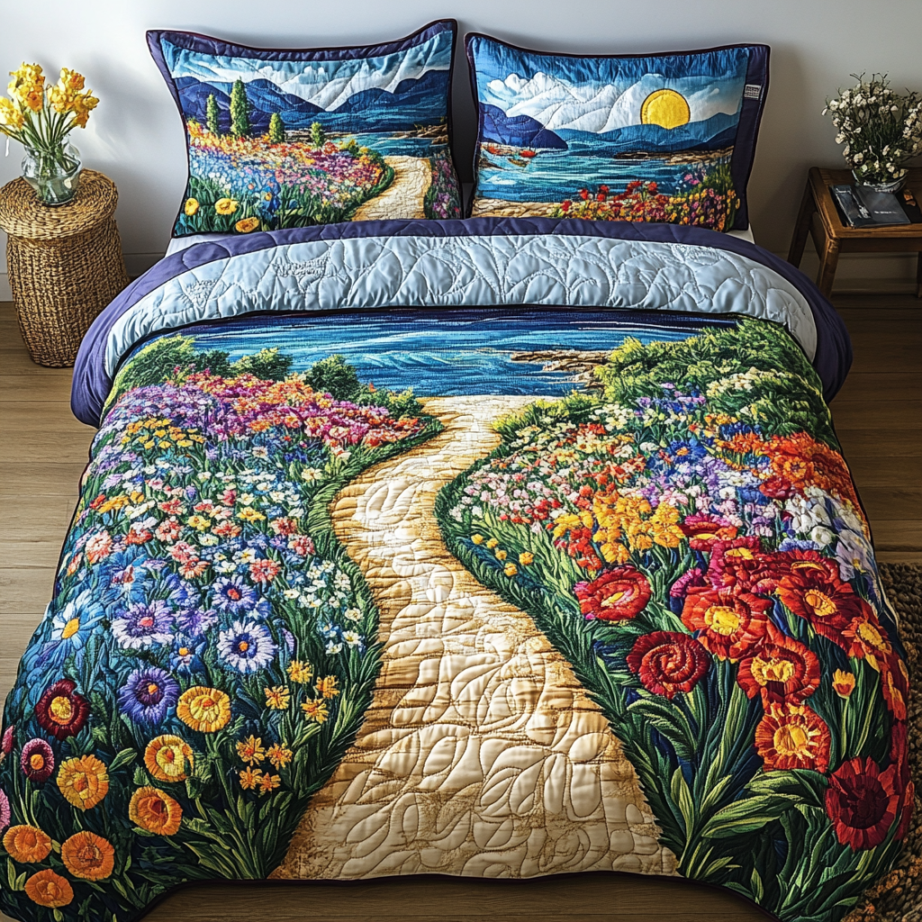 Floral Horizon Quilted Bedding Set Duvet Cover Bedspreads Birthday Gift Ideas For Beach Lovers Floral Horizon Quilted Bedding Set Duvet Cover Bedspreads Birthday Gift Ideas For Beach Lovers