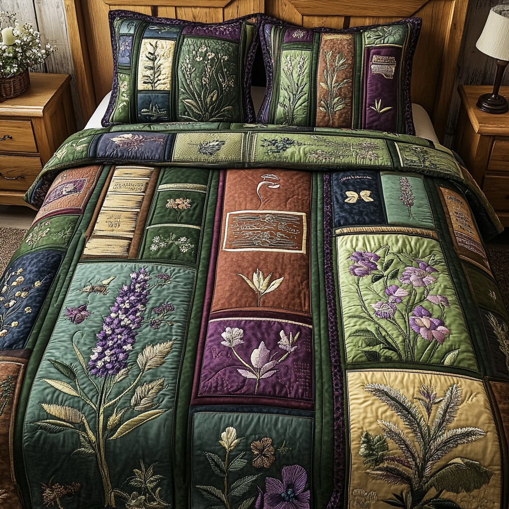 Floral Library Quilted Bedding Set Duvet Cover Merch Gifts For People Who Love Books