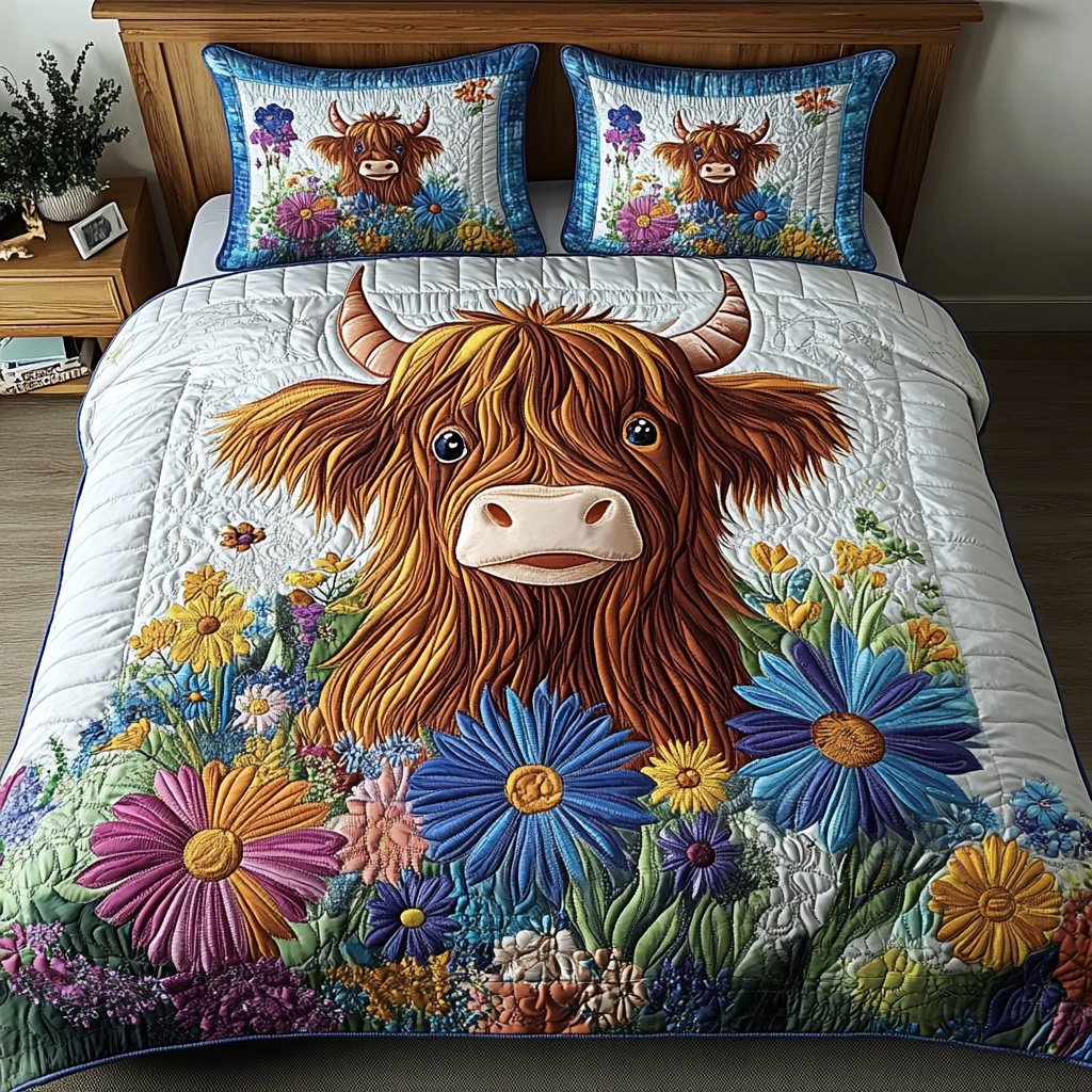 Floral Moo Quilted Bedding Set Duvet Cover Bedspread Farm Highland Cow Gift Ideas Floral Moo Quilted Bedding Set Duvet Cover Bedspread Farm Highland Cow Gift Ideas