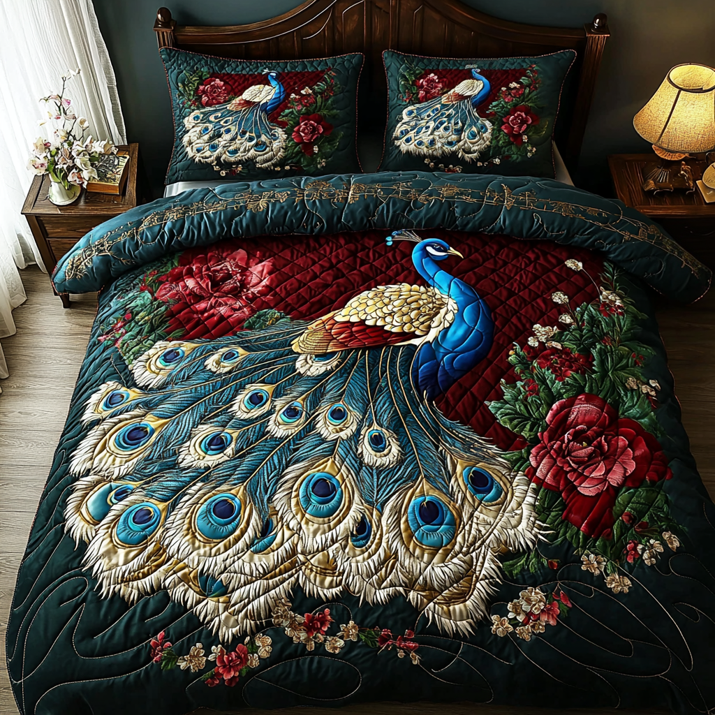 Floral Peacock Quilted Bedding Set Duvet Cover Bedspreads Unique Peacock Themed Gifts Floral Peacock Quilted Bedding Set Duvet Cover Bedspreads Unique Peacock Themed Gifts