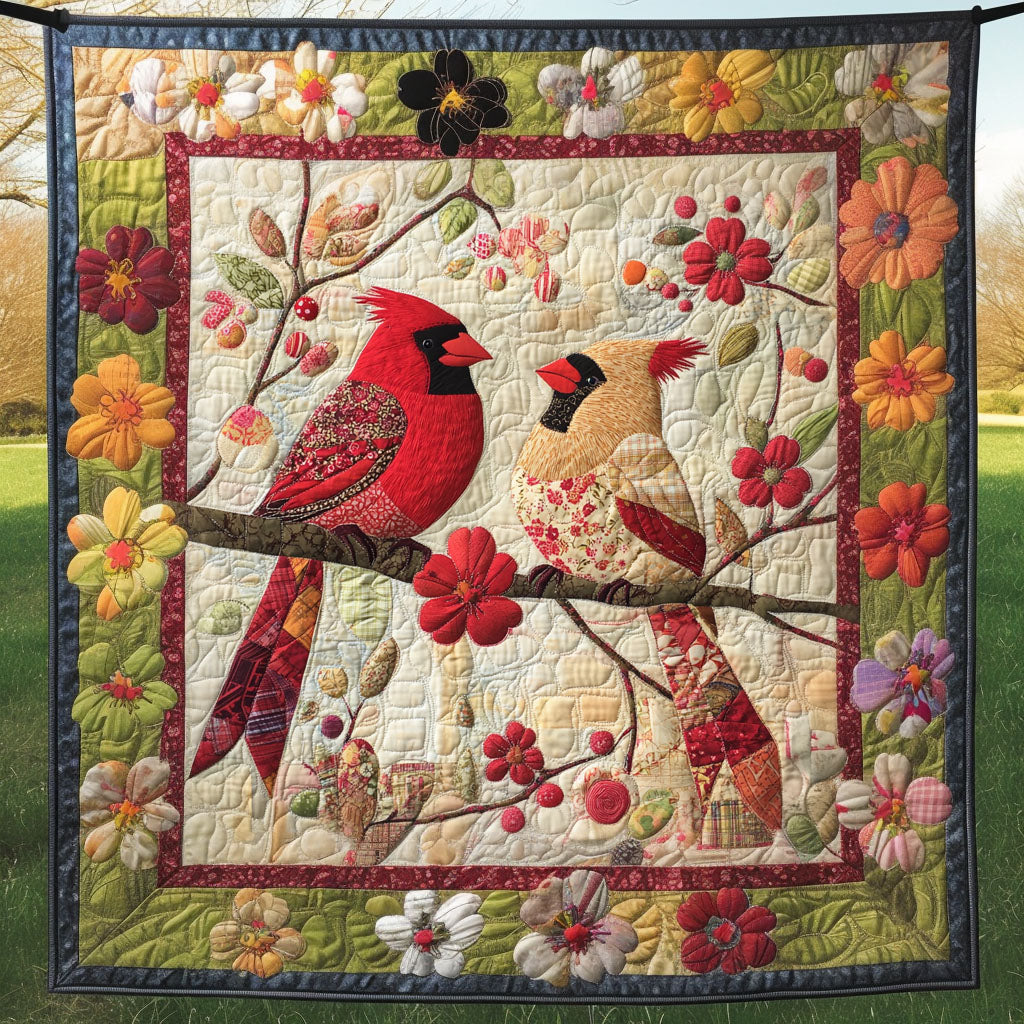 Floral Perch Quilted Blanket Cute Colorful Blanket Cardinal Themed Gifts Floral Perch Quilted Blanket Cute Colorful Blanket Cardinal Themed Gifts