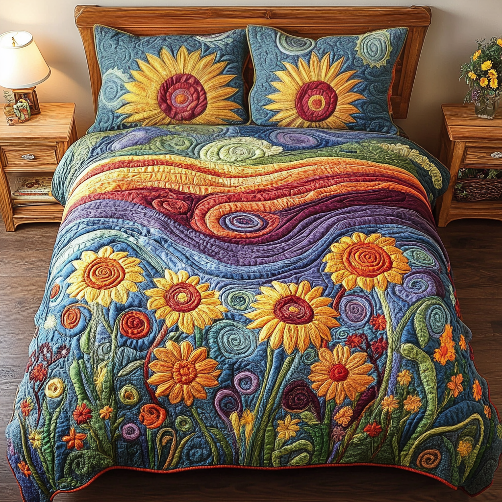 Floral Radiance Quilted Bedding Set Duvet Cover Bedspread Sunflower Presents Merchandise Floral Radiance Quilted Bedding Set Duvet Cover Bedspread Sunflower Presents Merchandise