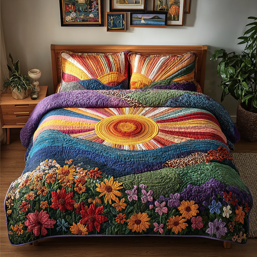Floral Radiance Quilted Bedding Set Duvet Cover Merch Sunflower Gifts For Mom Floral Radiance Quilted Bedding Set Duvet Cover Merch Sunflower Gifts For Mom