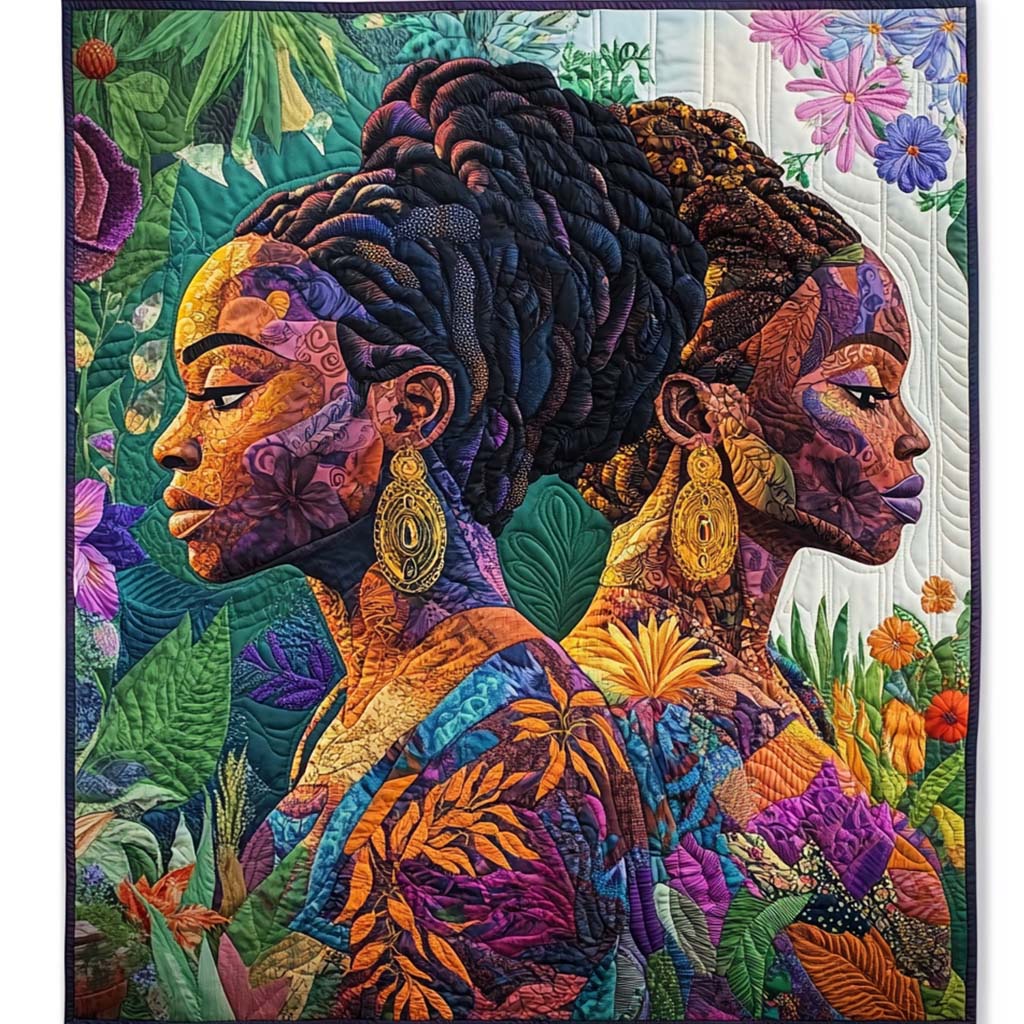 Floral Reflections Quilted Blanket Nice Throw Blanket Black Women Melanin Gifts