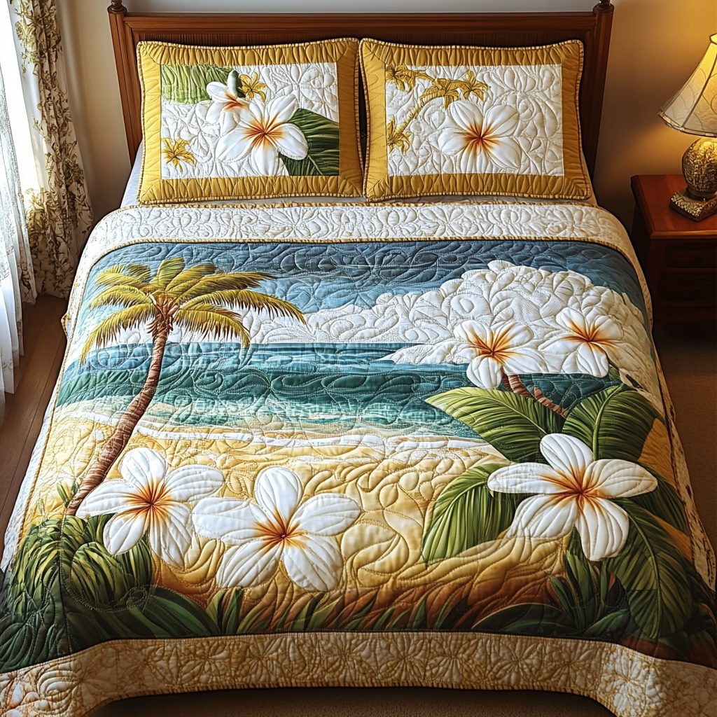 Floral Serenity Quilted Bedding Set Duvet Cover Bedspread Flower Gifts For Women