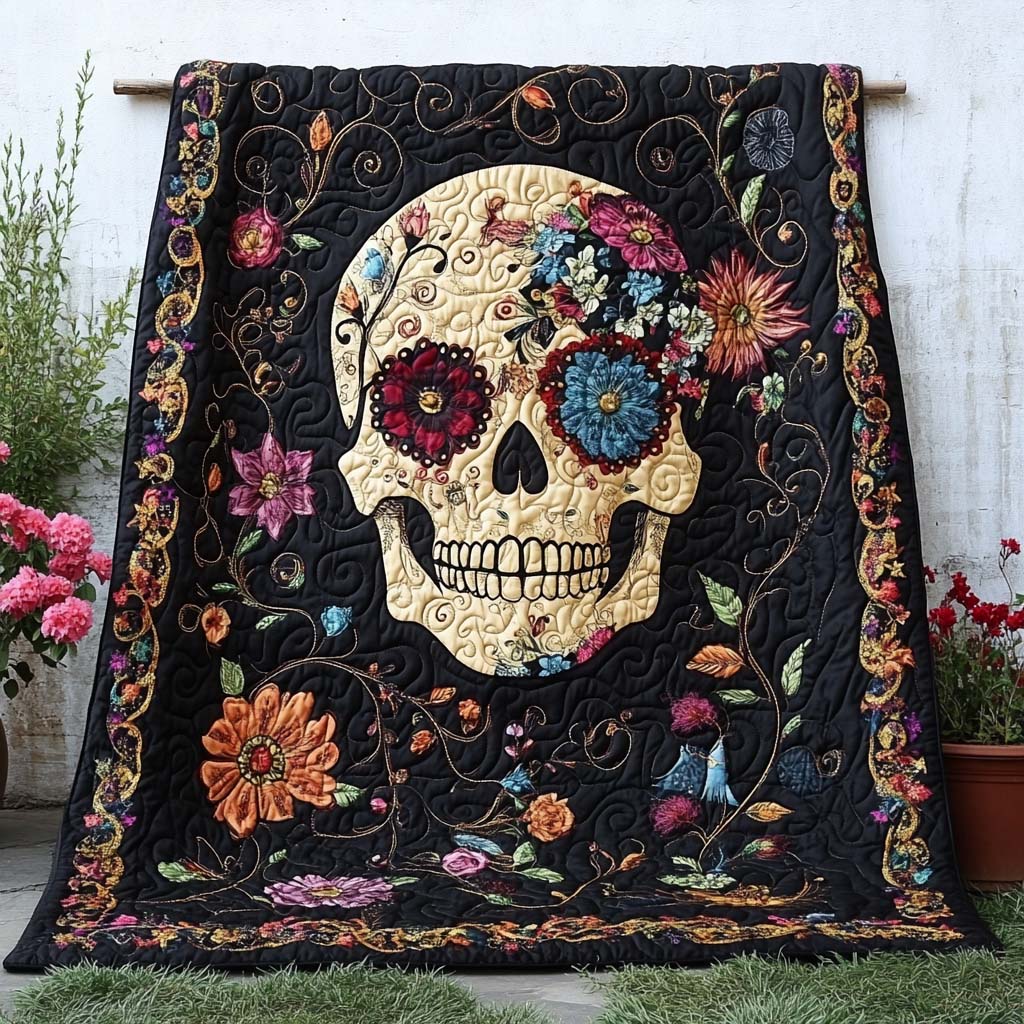 Floral Skull Charm Quilted Blanket Nice Throw Blanket Sugar Skull Presents For Her Floral Skull Charm Quilted Blanket Nice Throw Blanket Sugar Skull Presents For Her