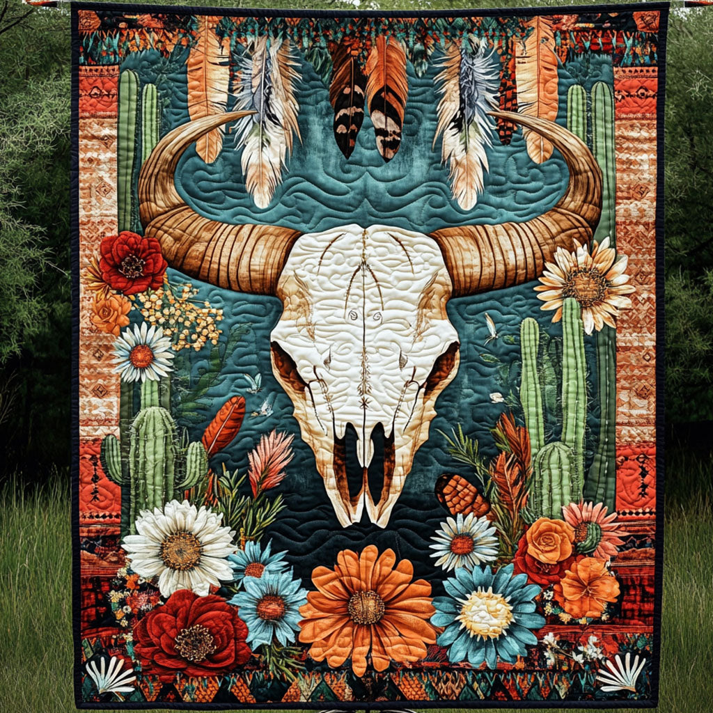 Floral Skull Quilted Blanket Cute Colorful Blanket Gifts For Cattle Lovers Floral Skull Quilted Blanket Cute Colorful Blanket Gifts For Cattle Lovers