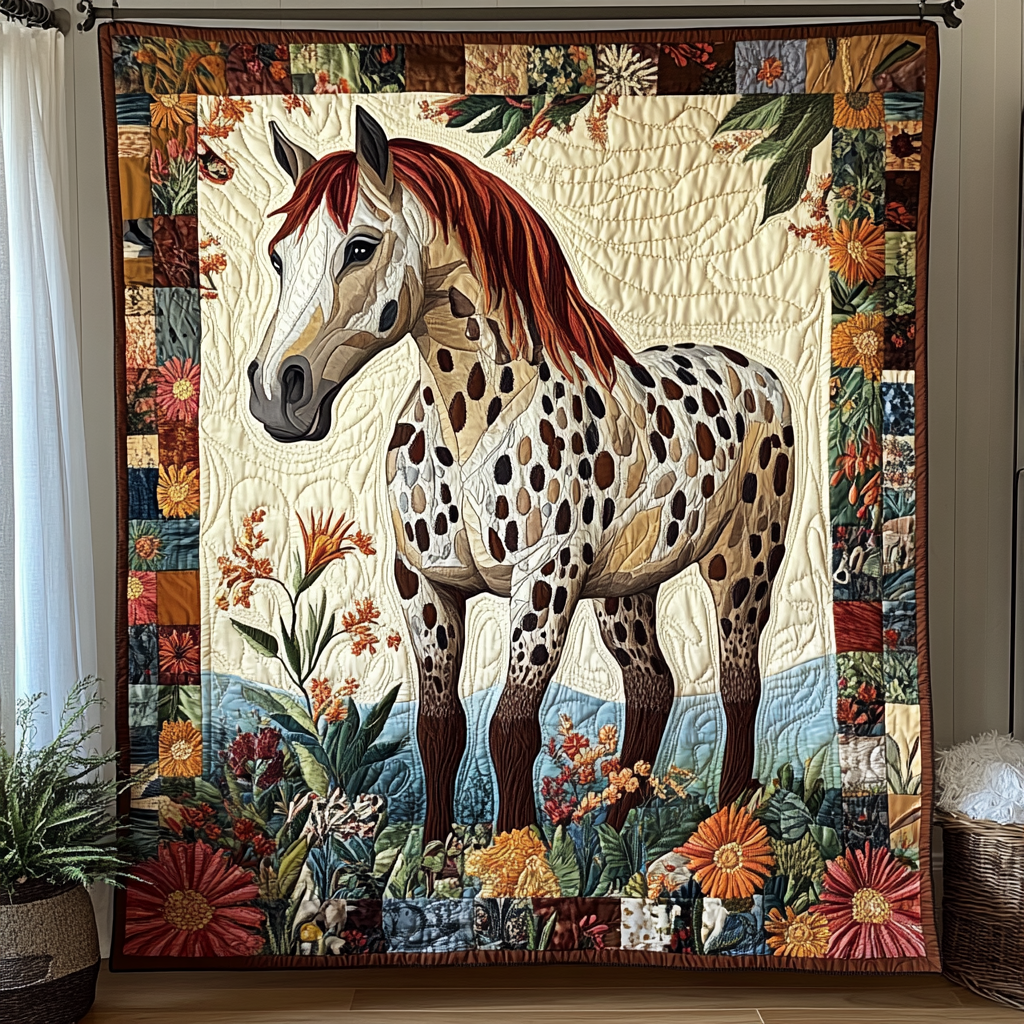Floral Stallion Quilted Blanket Cute Throw Blanket Valentines Gifts For Horse Lovers Floral Stallion Quilted Blanket Cute Throw Blanket Valentines Gifts For Horse Lovers