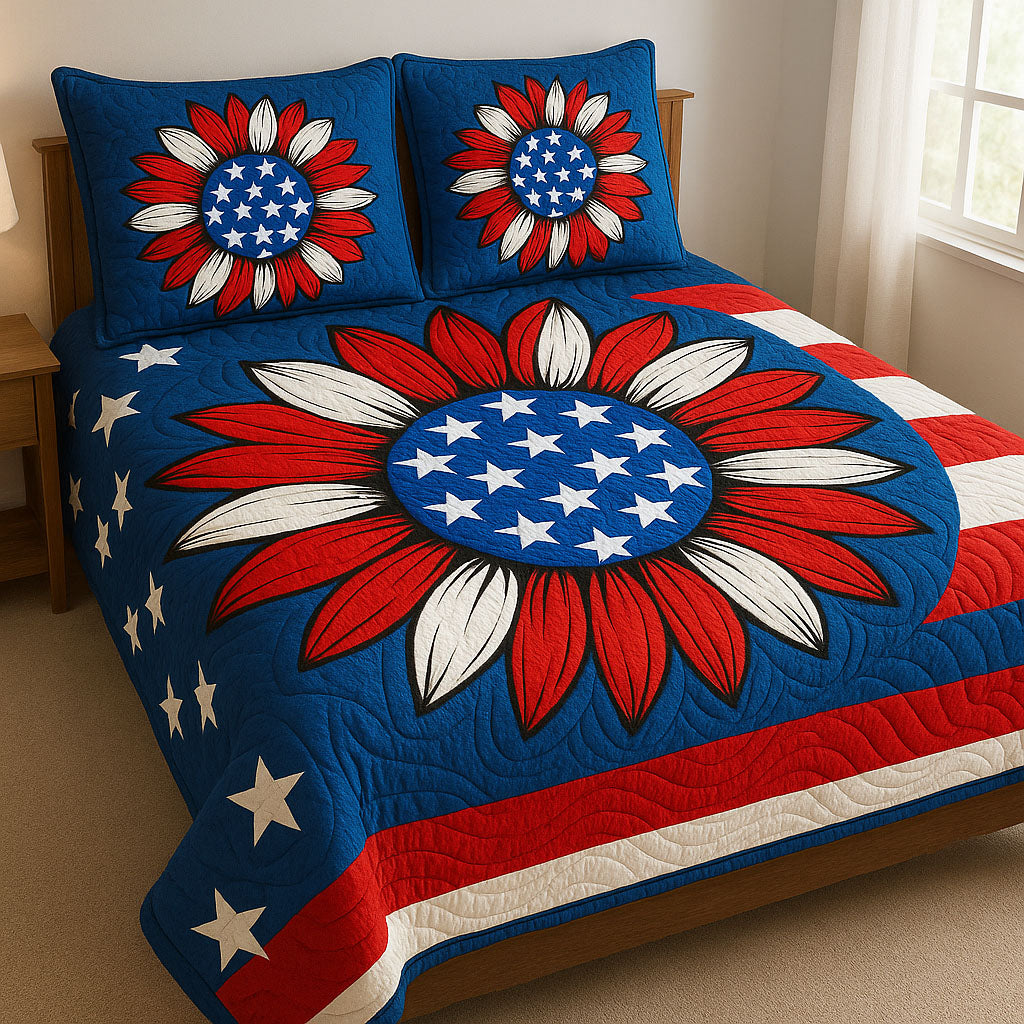Floral Stars and Stripes Quilted Bedding Set Duvet Cover Bedspread Gifts For A Patriotic Person Floral Stars and Stripes Quilted Bedding Set Duvet Cover Bedspread Gifts For A Patriotic Person