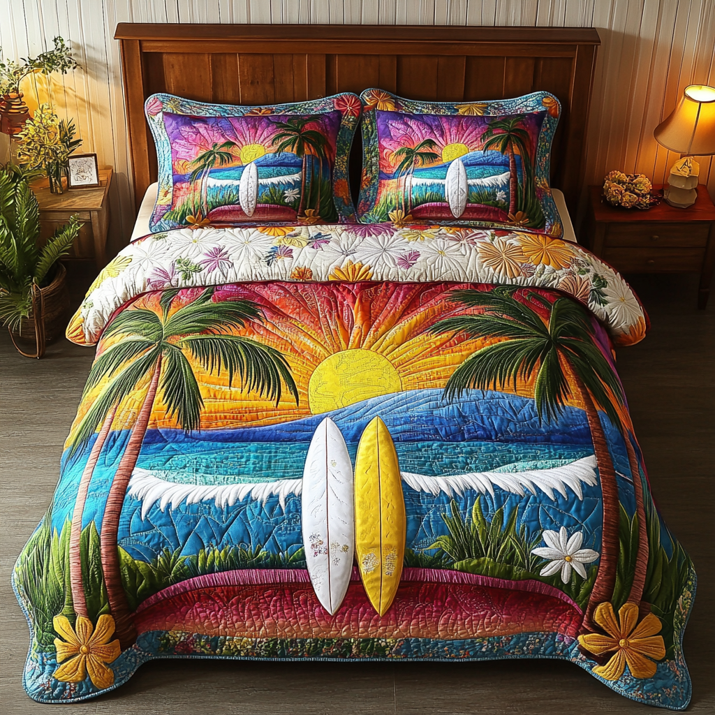 Floral Surf Quilted Bedding Set Duvet Cover Bed Sheet Set Birthday Gifts For Beach Lovers Floral Surf Quilted Bedding Set Duvet Cover Bed Sheet Set Birthday Gifts For Beach Lovers
