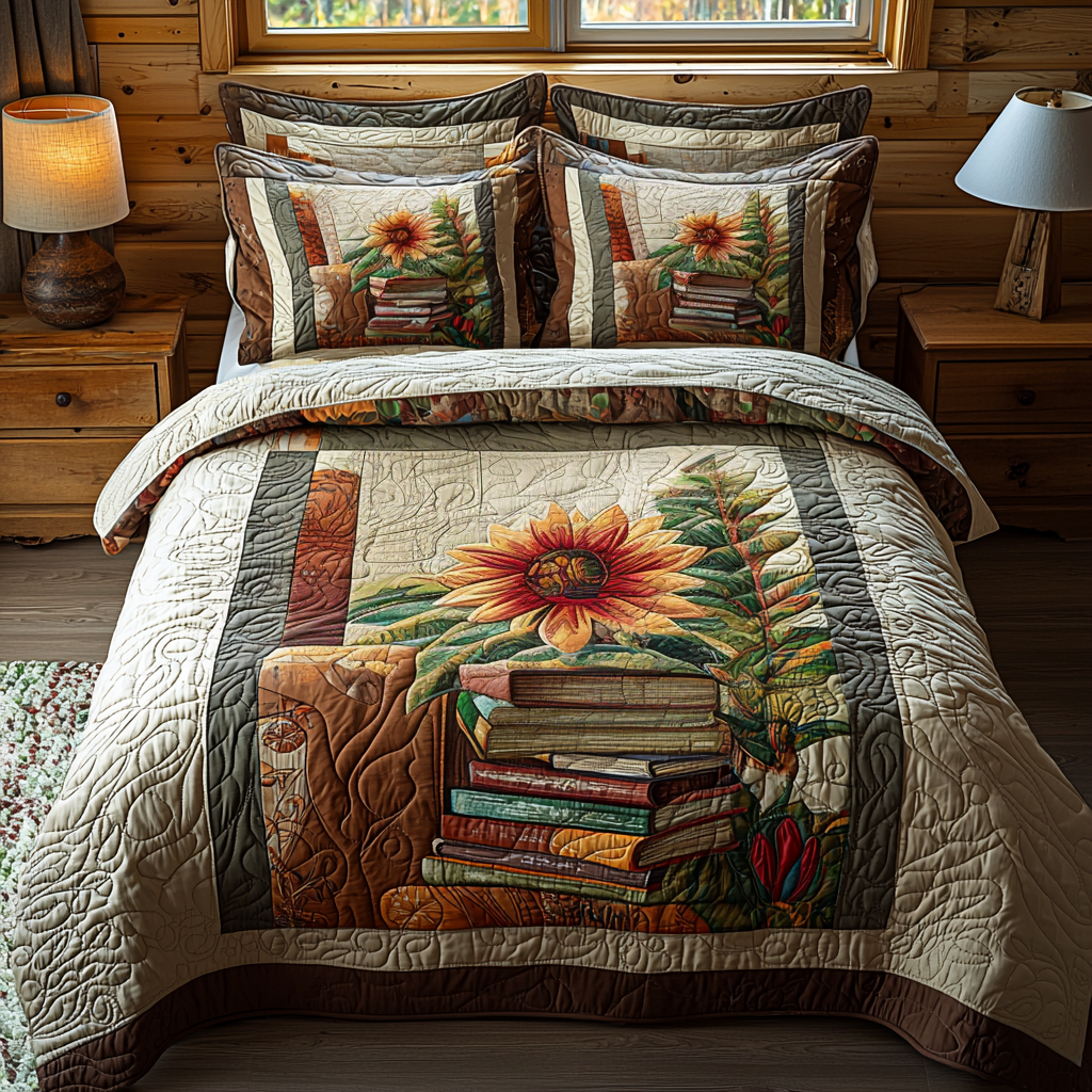 Floral Tales Quilted Bedding Set Duvet Cover Merch Book Lovers Gifts For Sisters