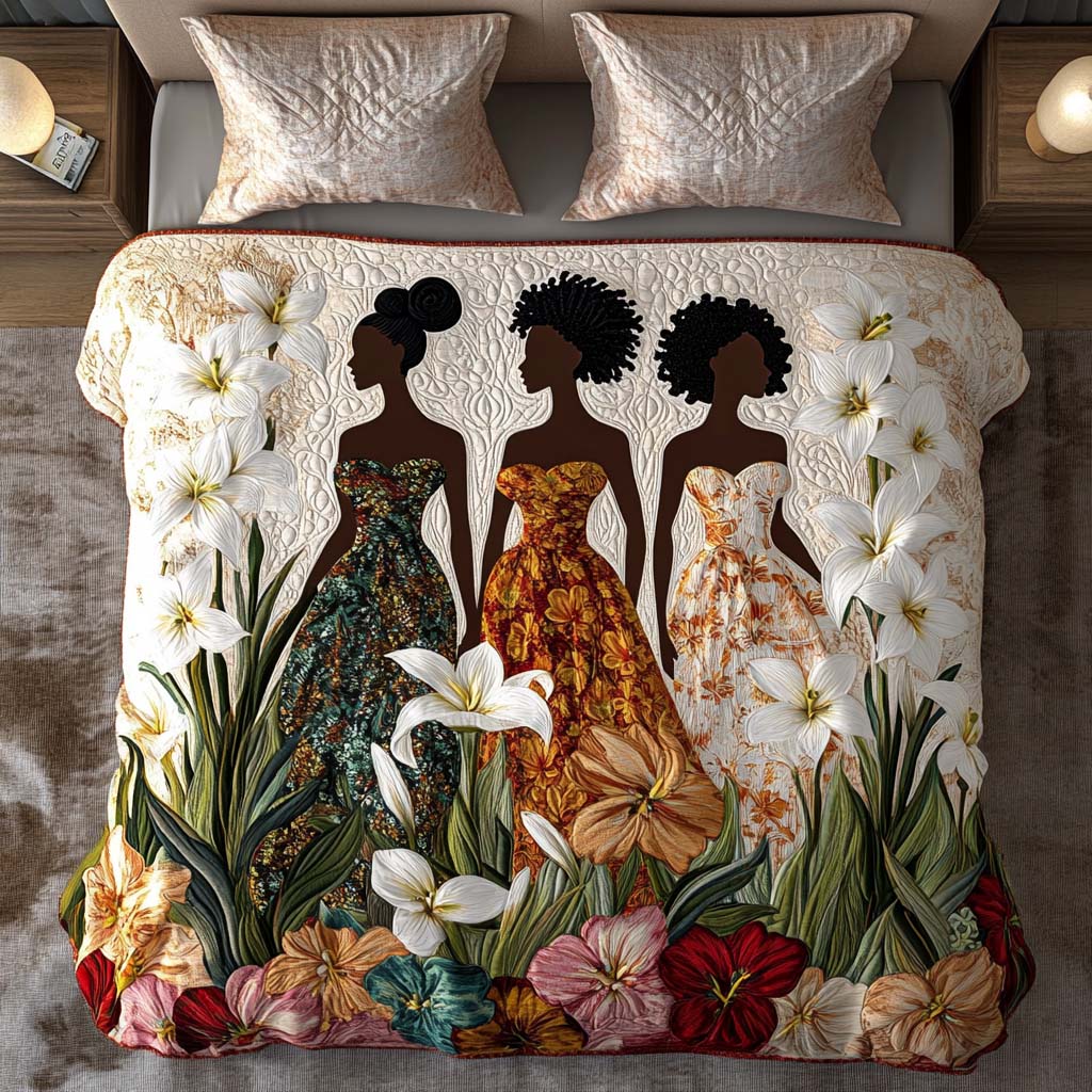 Floral Unity Dance Quilted Bedding Set Duvet Cover Merch African American Heritage Month Gifts