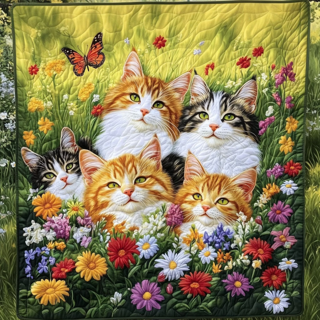 Floral Whiskers Quilted Blanket Cute Throw Blanket Cat Gifts For Girl Floral Whiskers Quilted Blanket Cute Throw Blanket Cat Gifts For Girl
