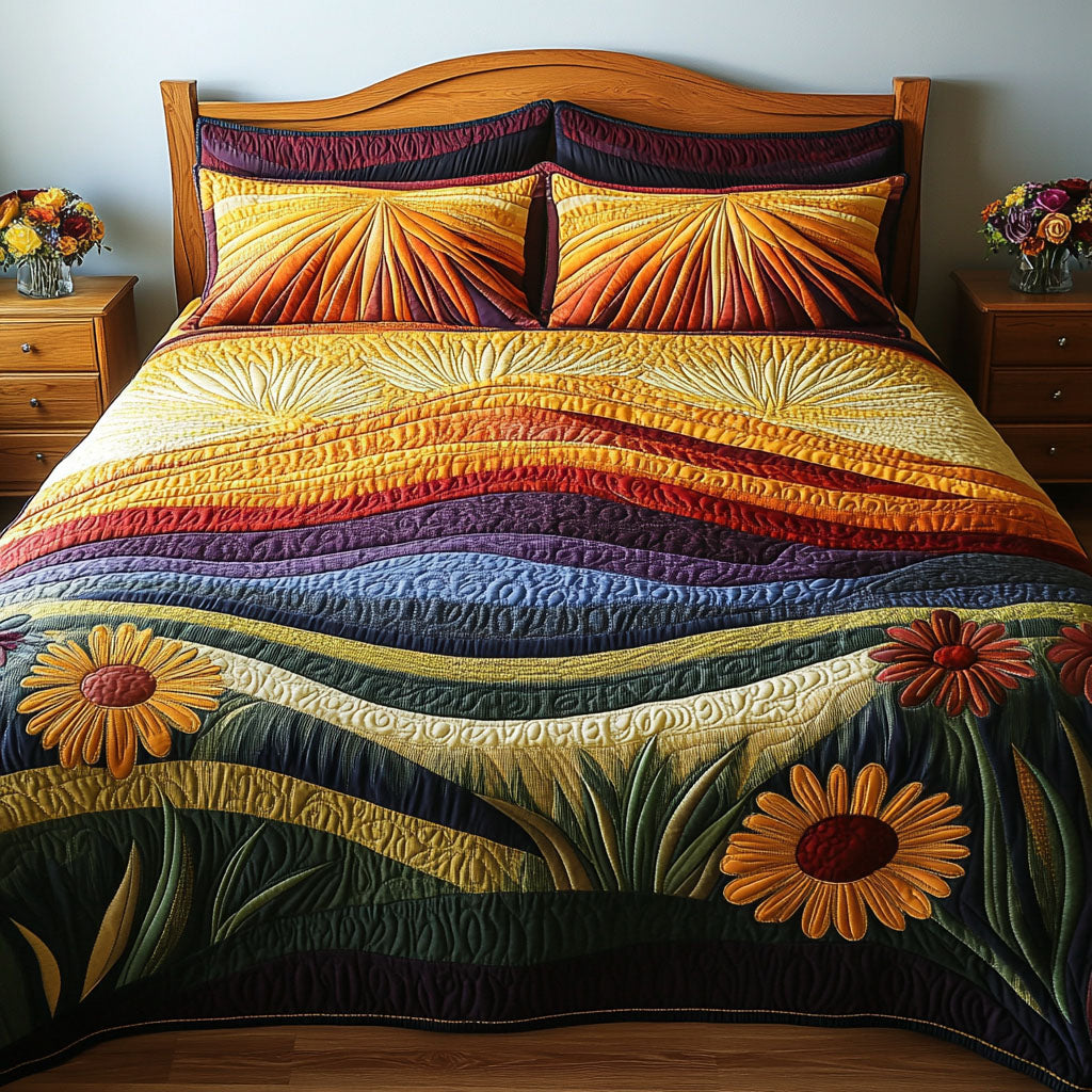 Flourish Fields Quilted Bedding Set Duvet Cover Merch Sunflower Items For Gifts Flourish Fields Quilted Bedding Set Duvet Cover Merch Sunflower Items For Gifts