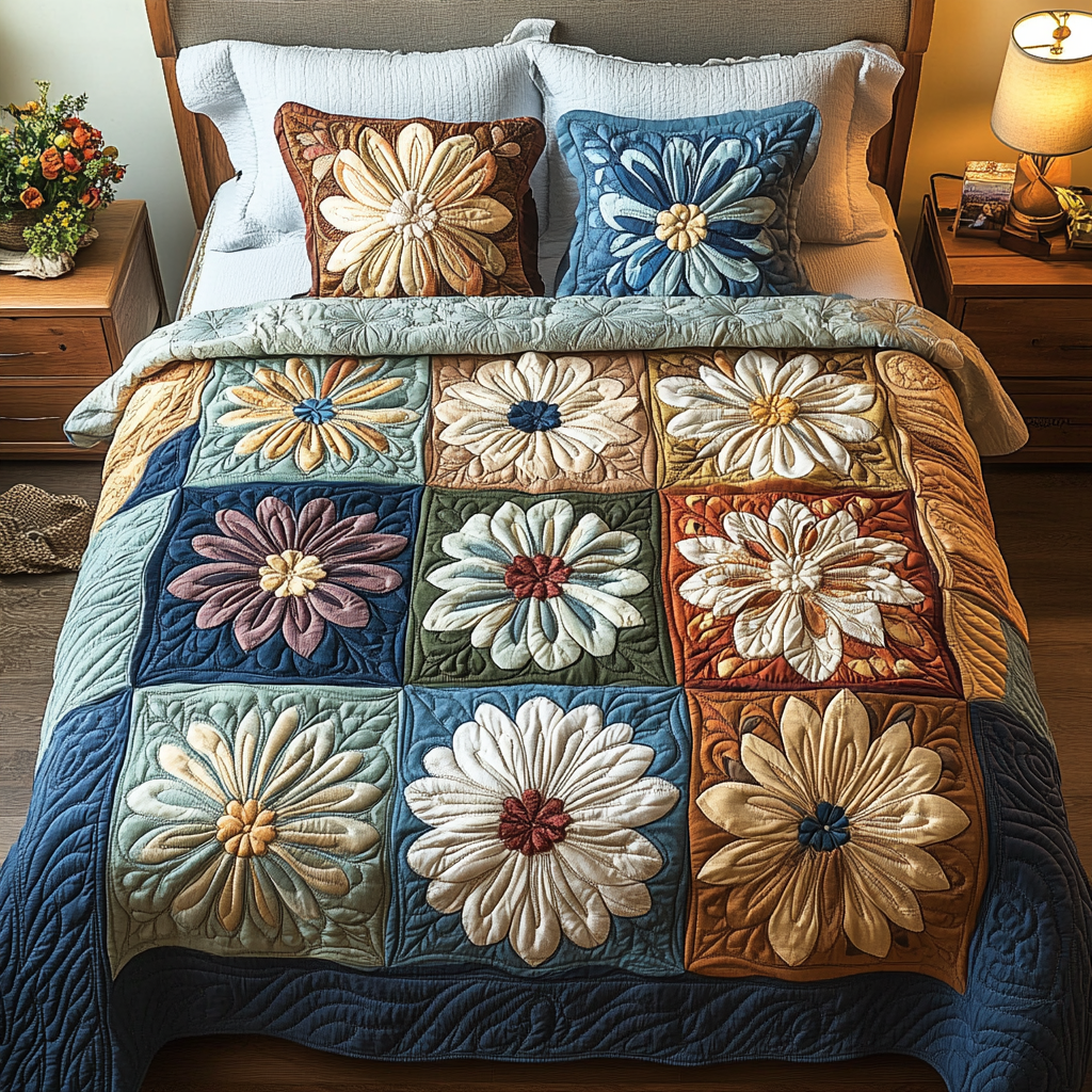 Flower Patch Quilted Bedding Set Duvet Cover Bedspreads Daisy Gifts For Mom